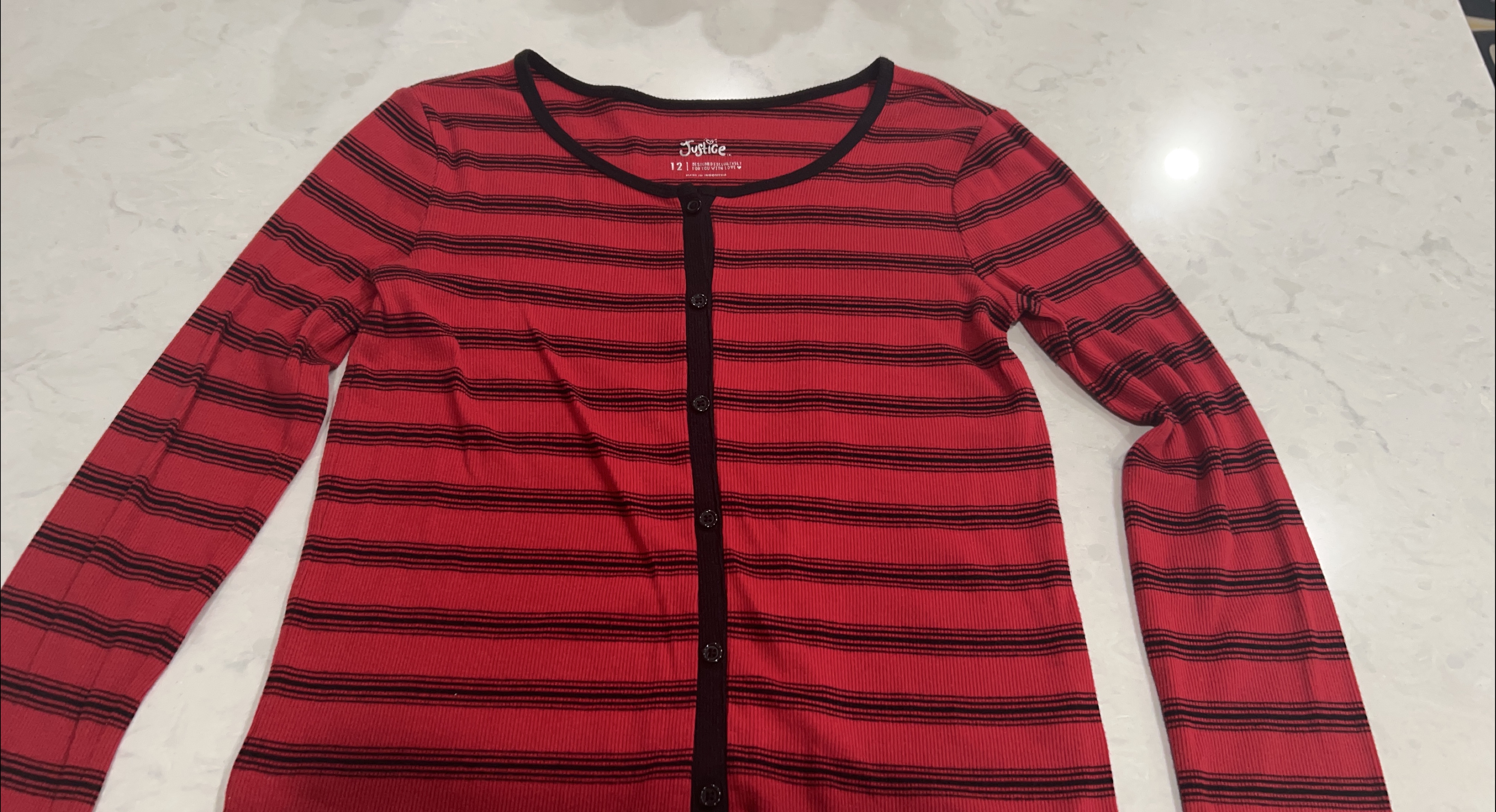 Justice Red & Black Striped Top Size 12 Youth thumbnail