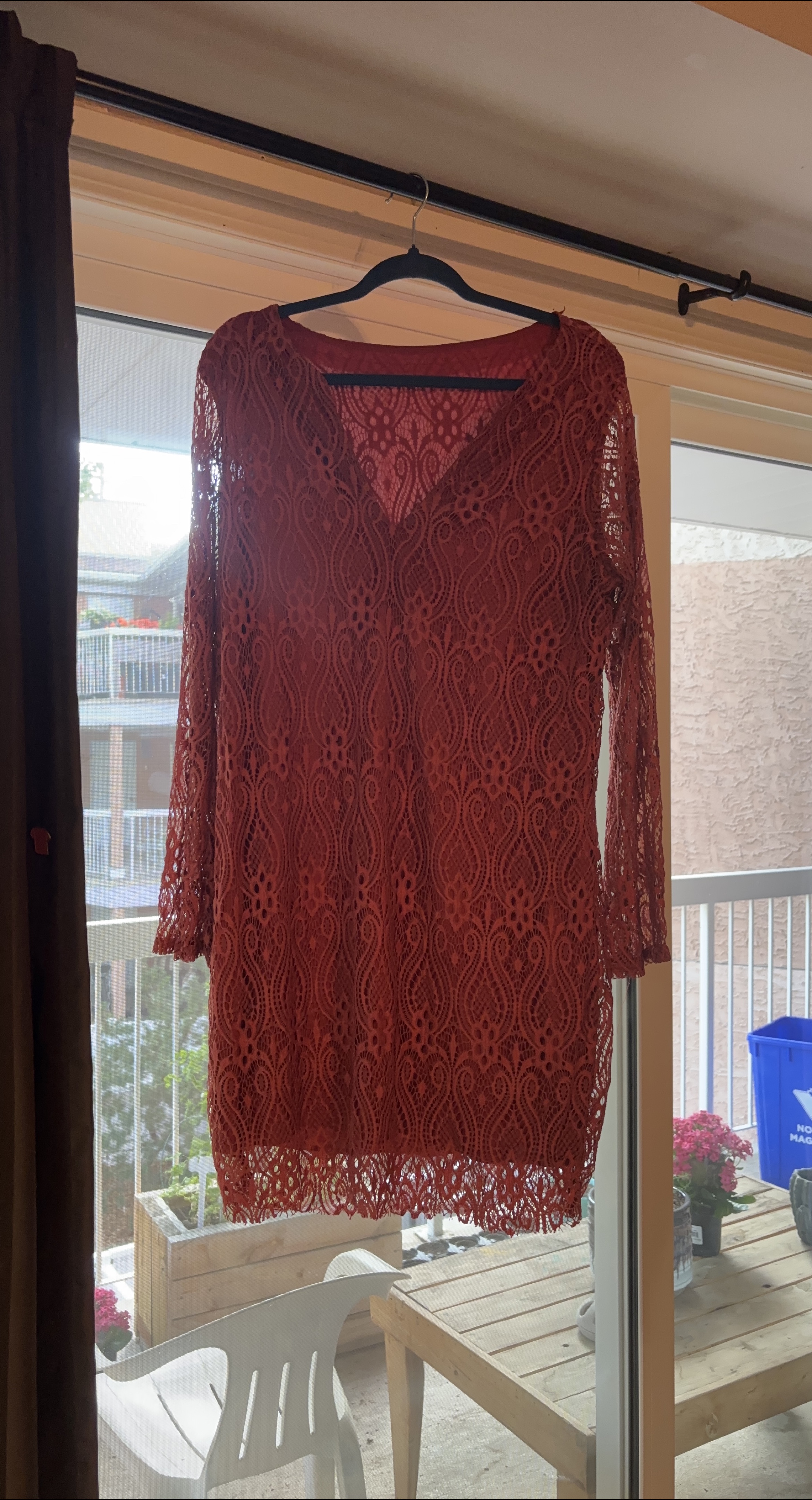 Long sleeved, short hem lace dress- thumbnail