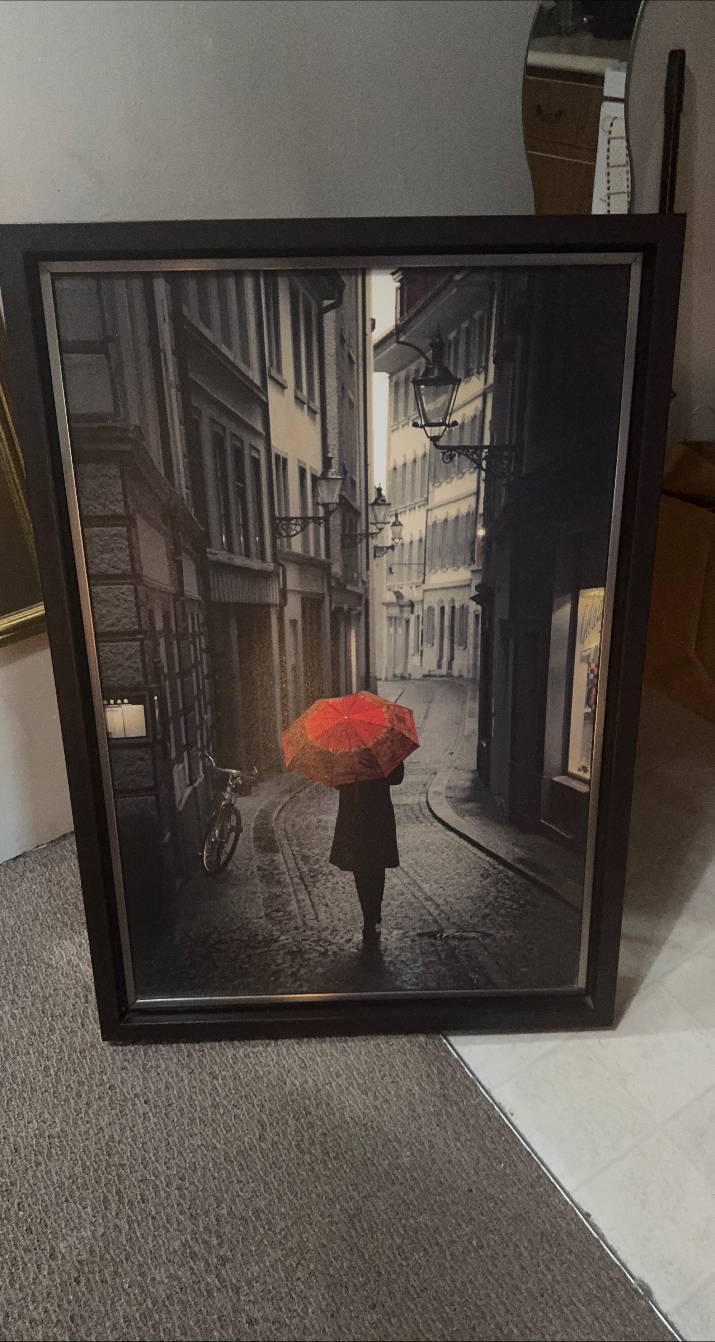 Framed Print - Woman with Red Umbrella thumbnail