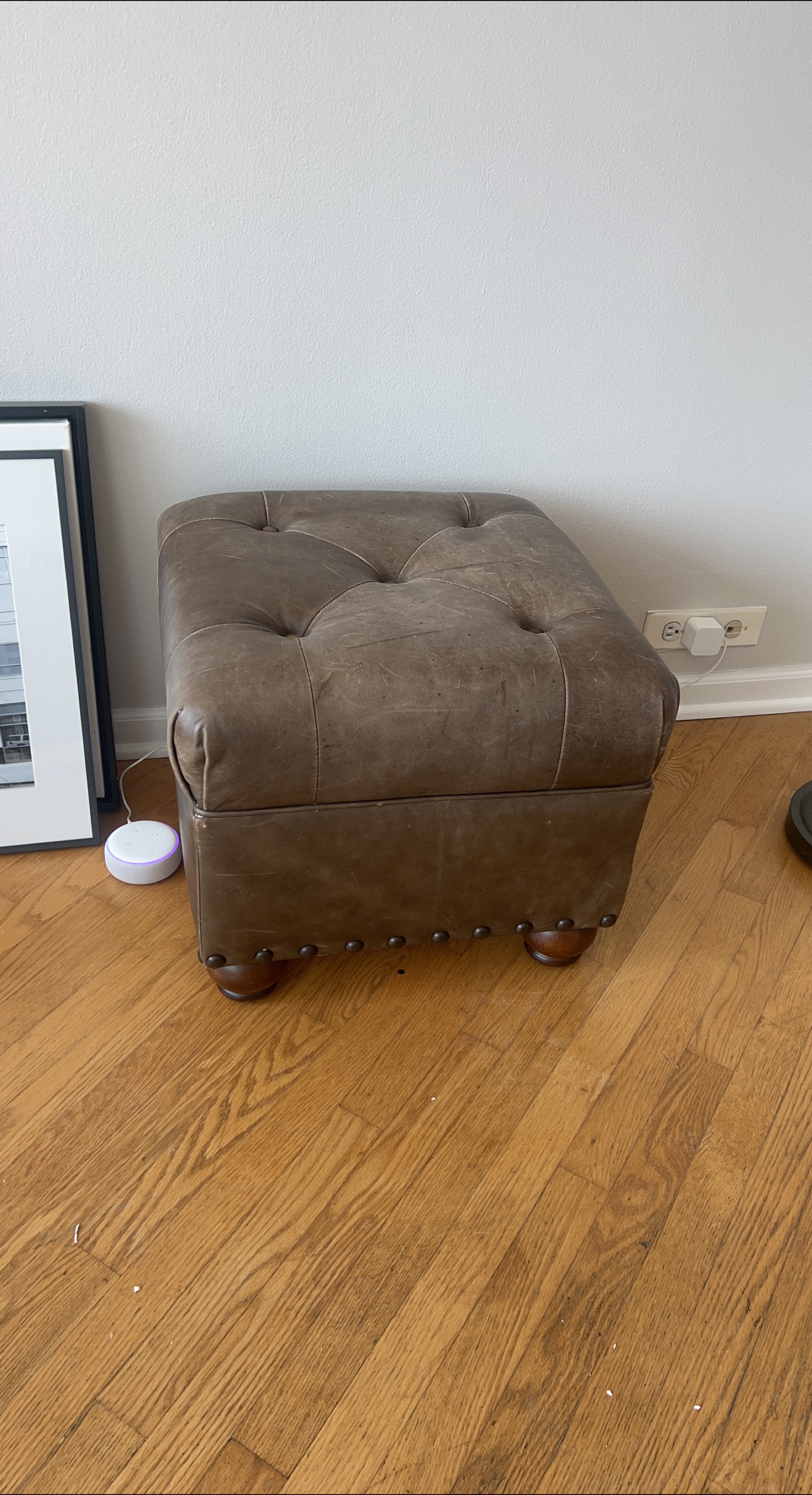 Pottery Barn  Brown Leather Ottoman thumbnail