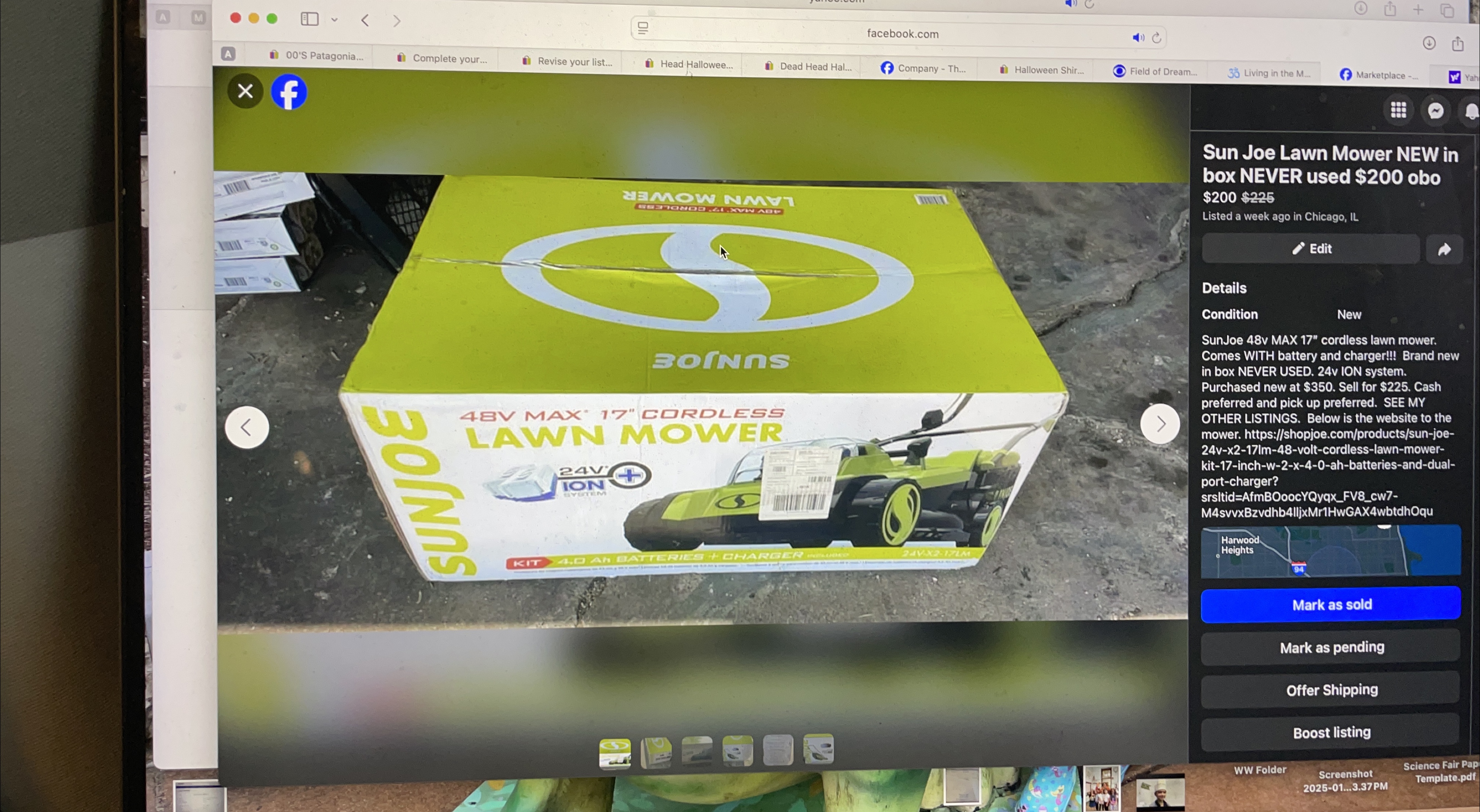 NIB New Sun Joe 48V MAX 17" Cordless Lawn Mower thumbnail