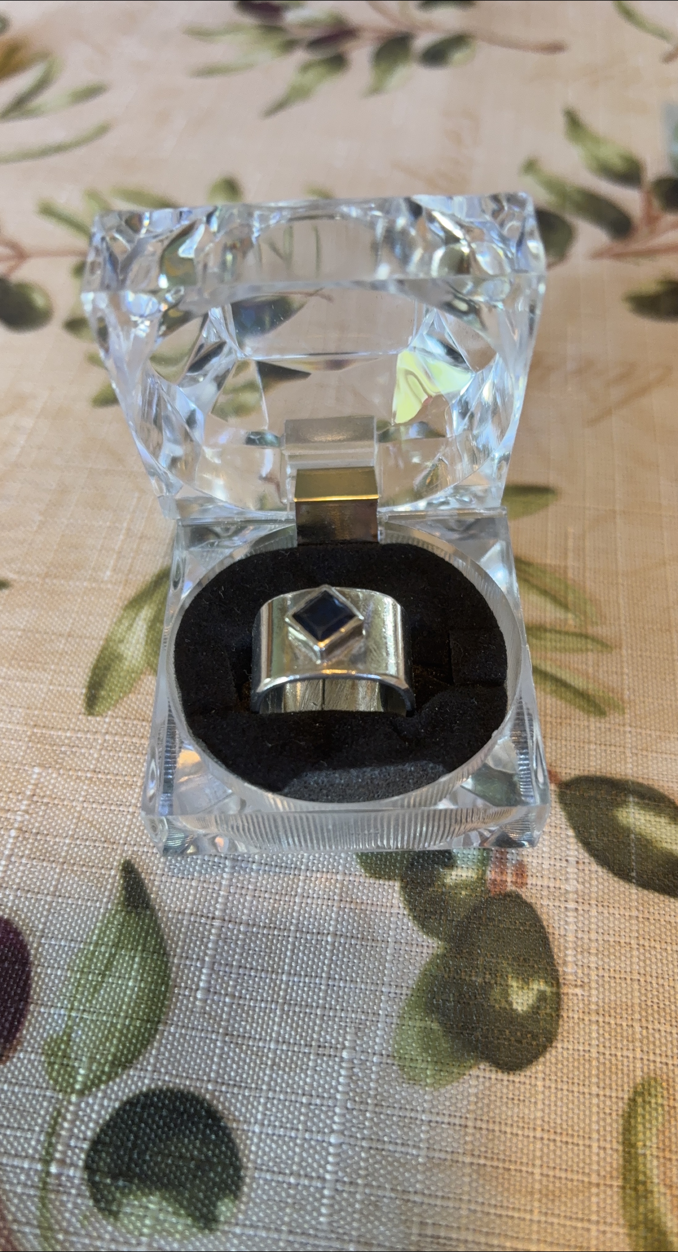 Square Silver Ring with Blue Stone