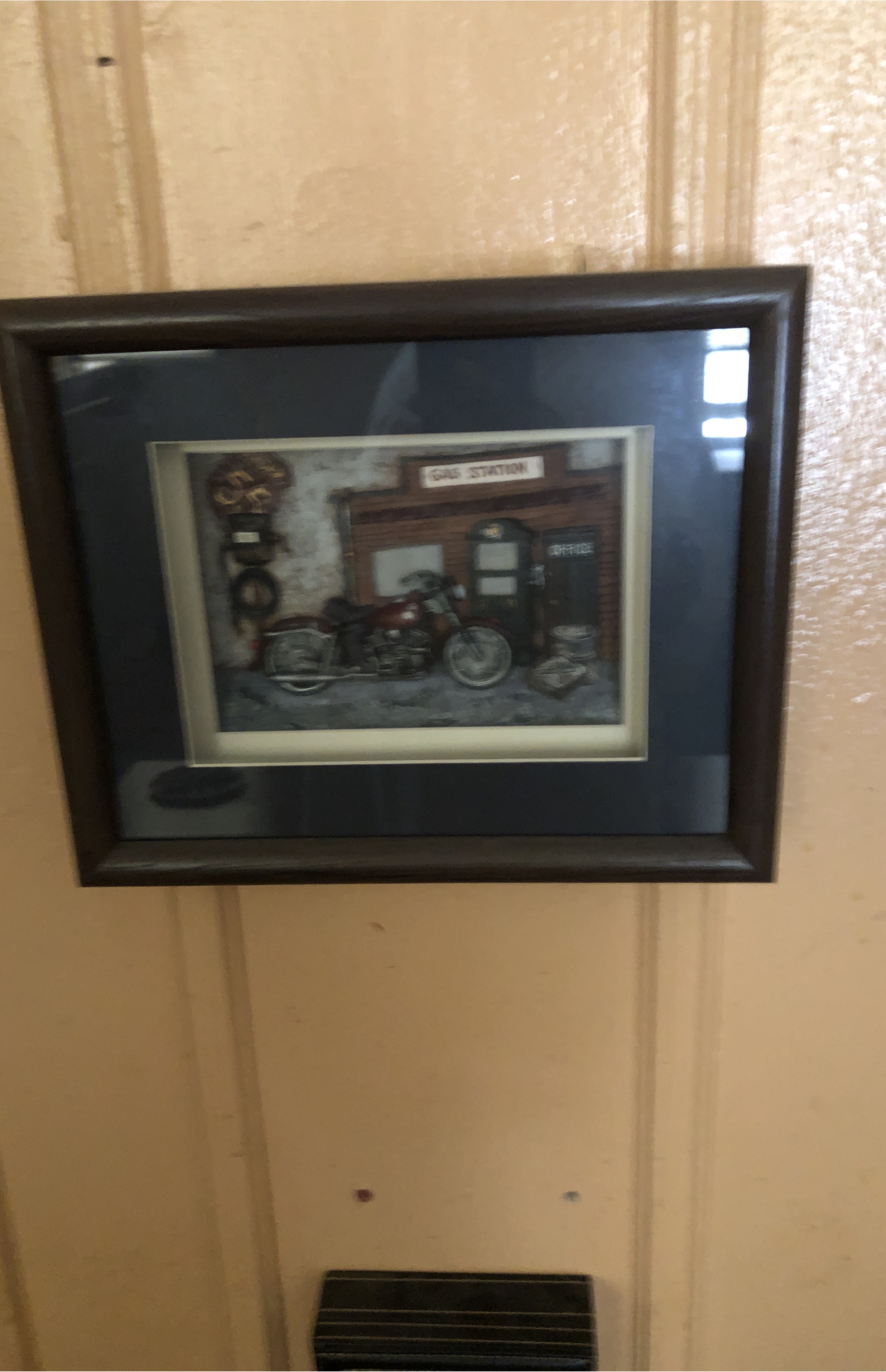 Framed Gas Station Motorcycle Art thumbnail