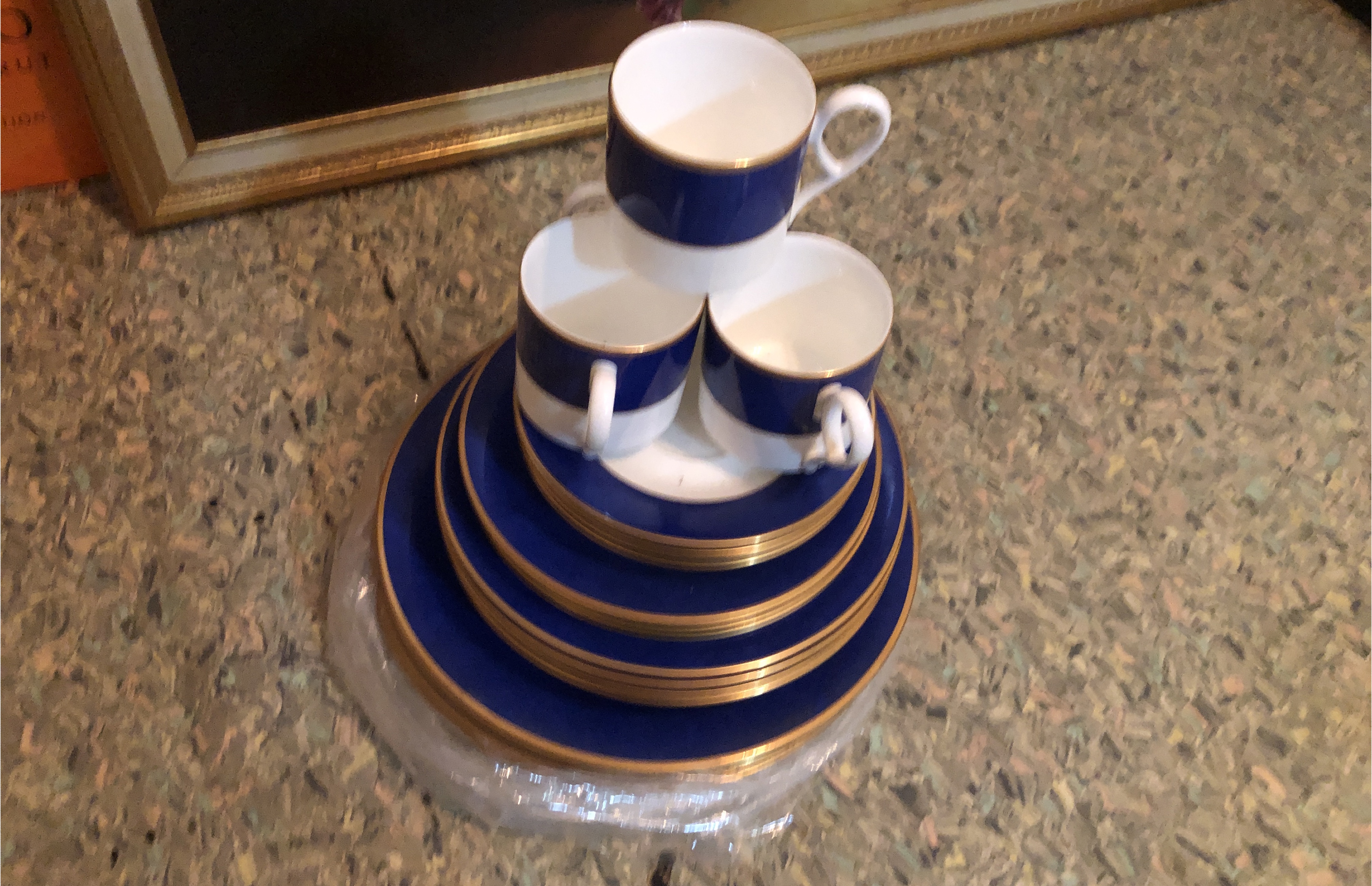 Blue & Gold Trimmed Tea Cup & Saucer Set thumbnail