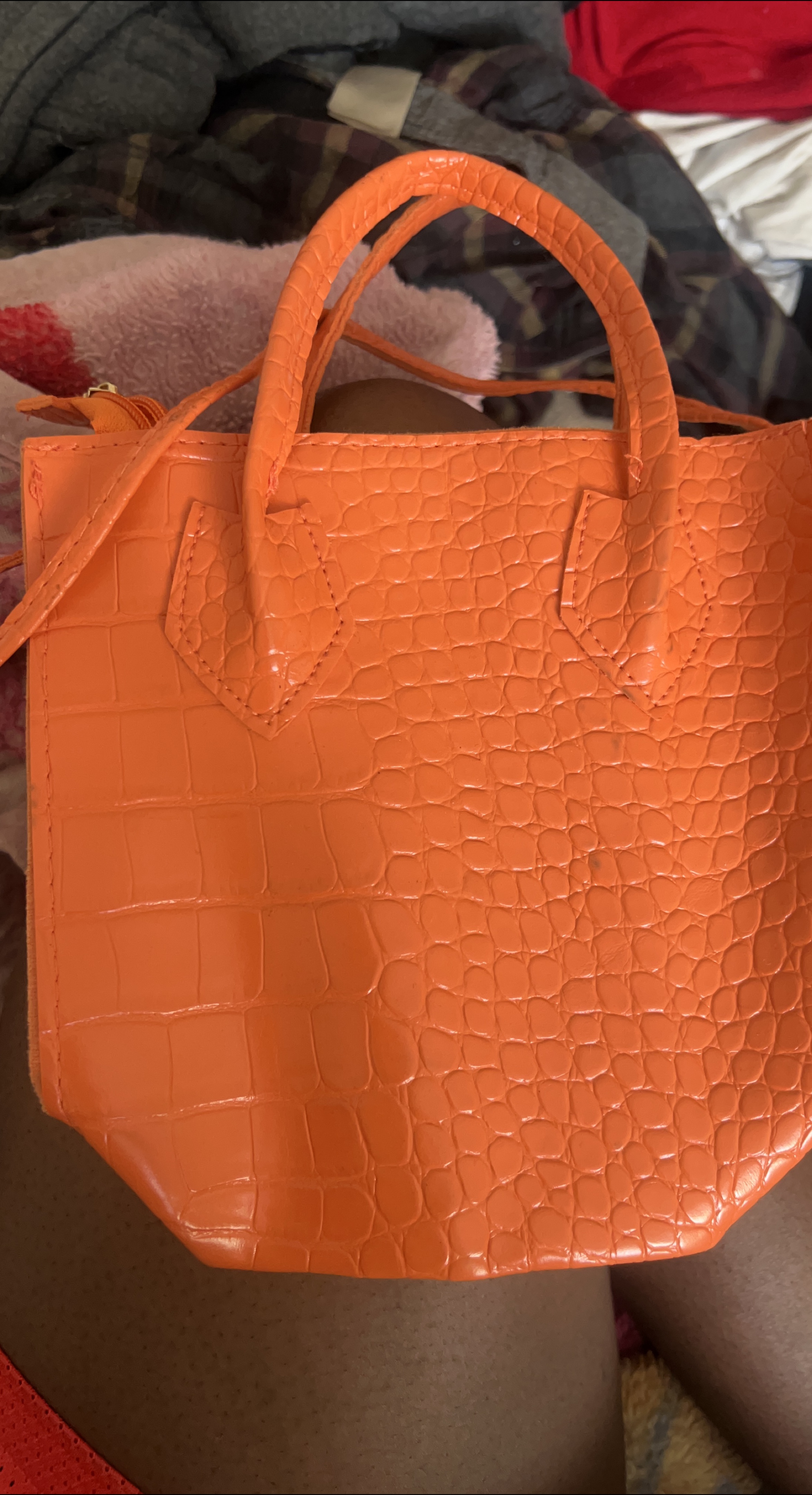 Orange Croc-Embossed Mini Tote Bag thumbnail
