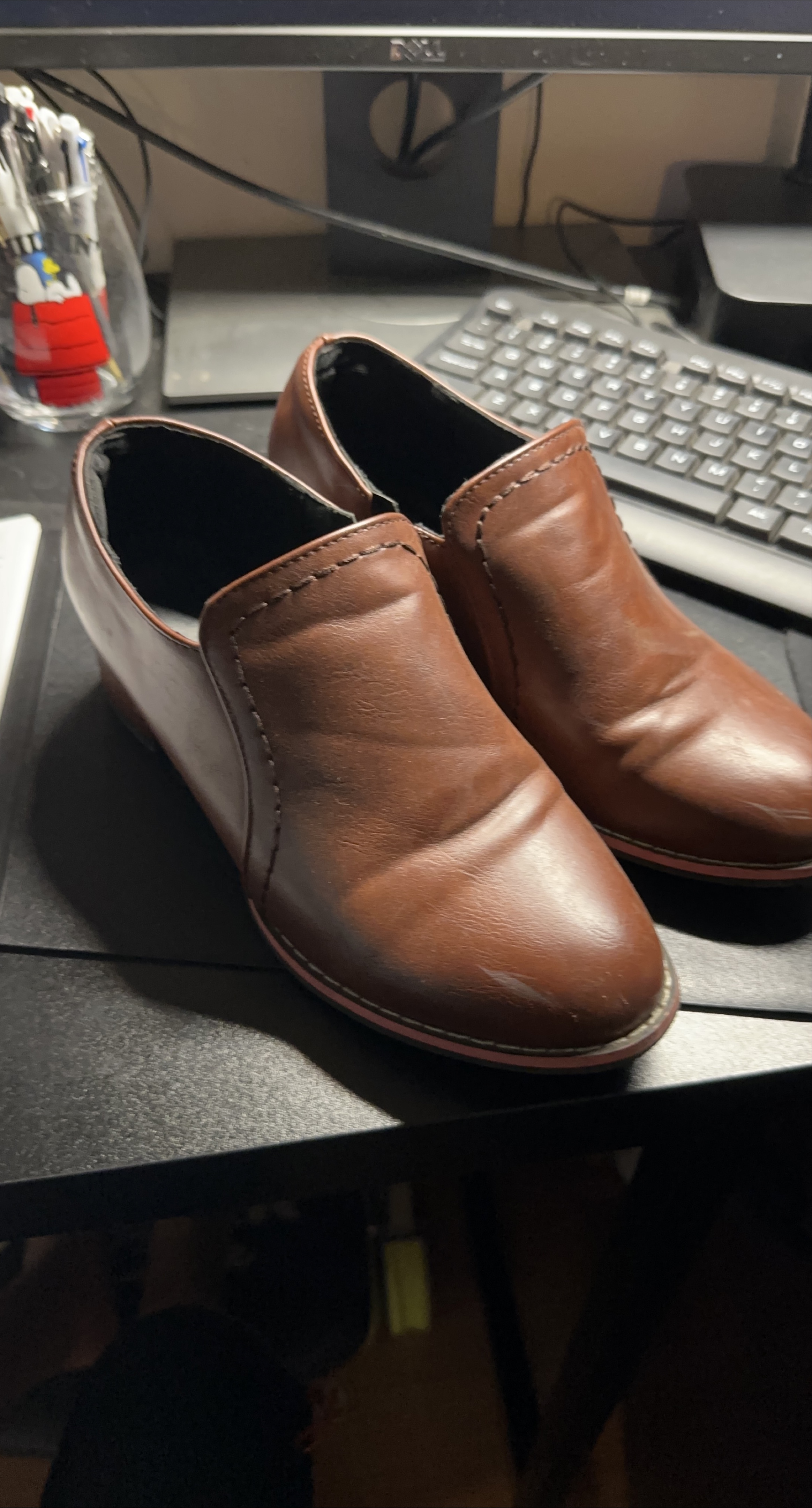 Brown Leather Heeled Loafers - Size 40 thumbnail