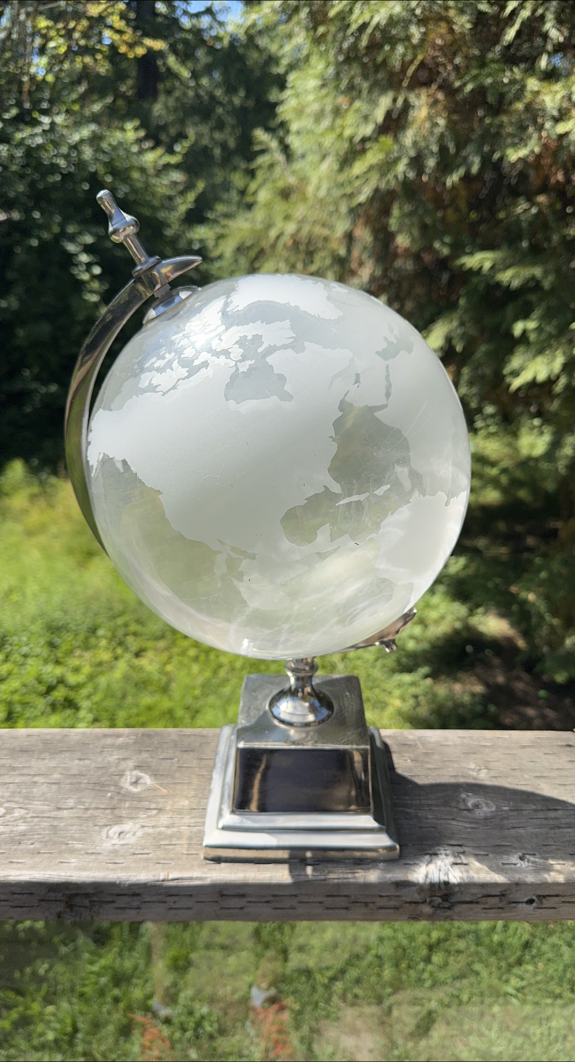 Decorative Frosted Glass Globe with Silver Stand thumbnail