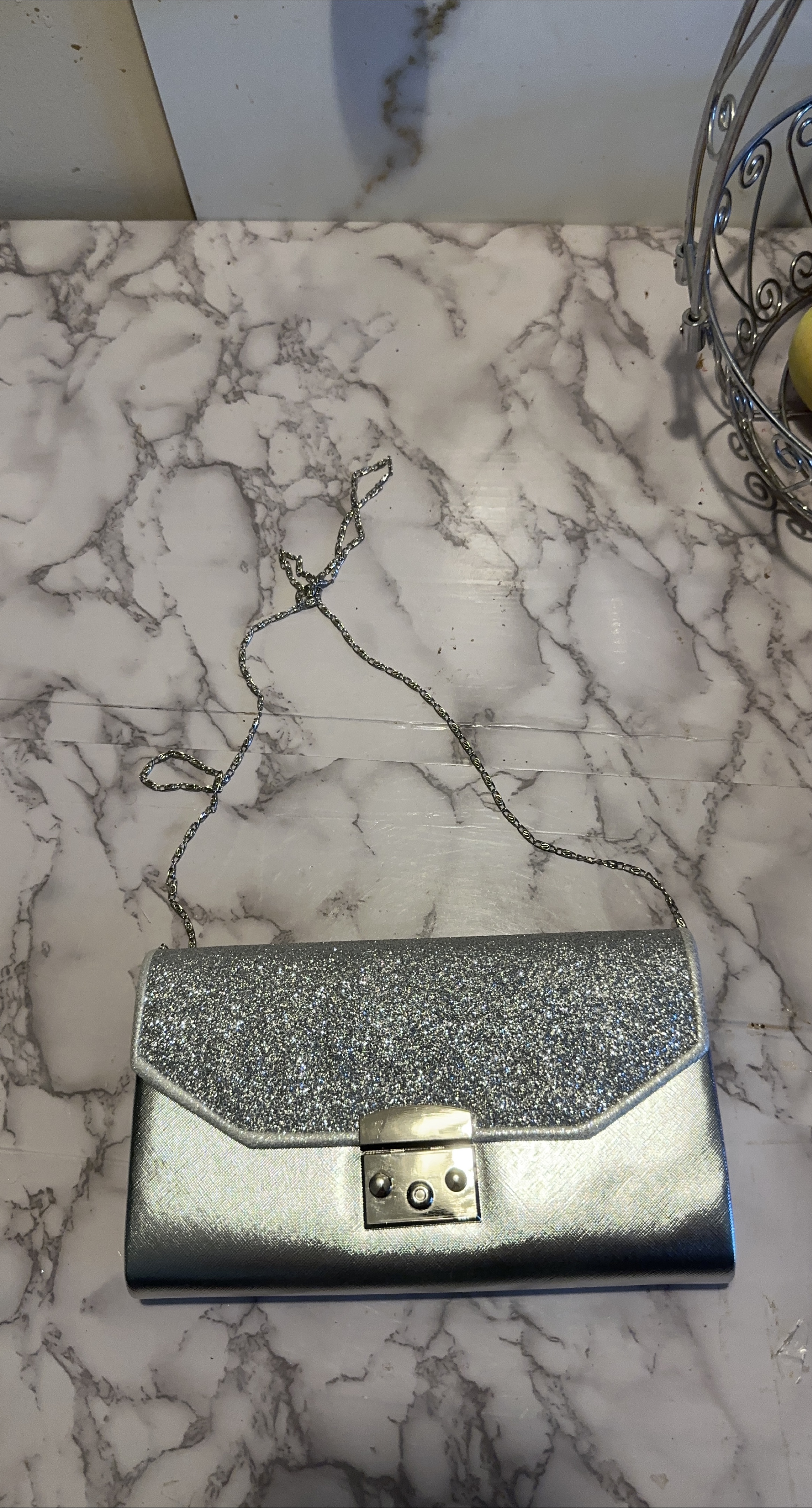 Silver Glitter Clutch Purse with Chain thumbnail