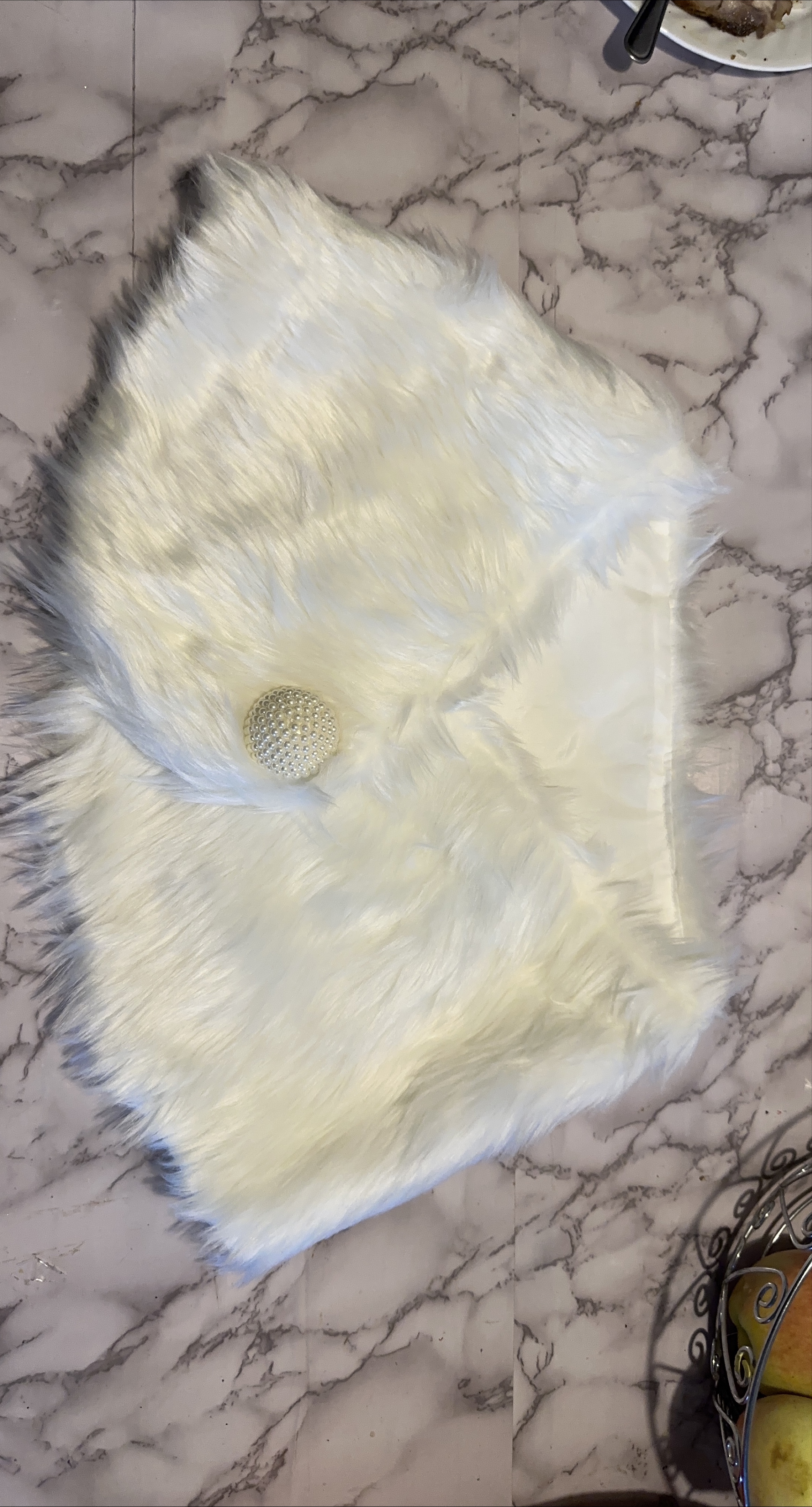 White Faux Fur Stole with Pearl Detail thumbnail
