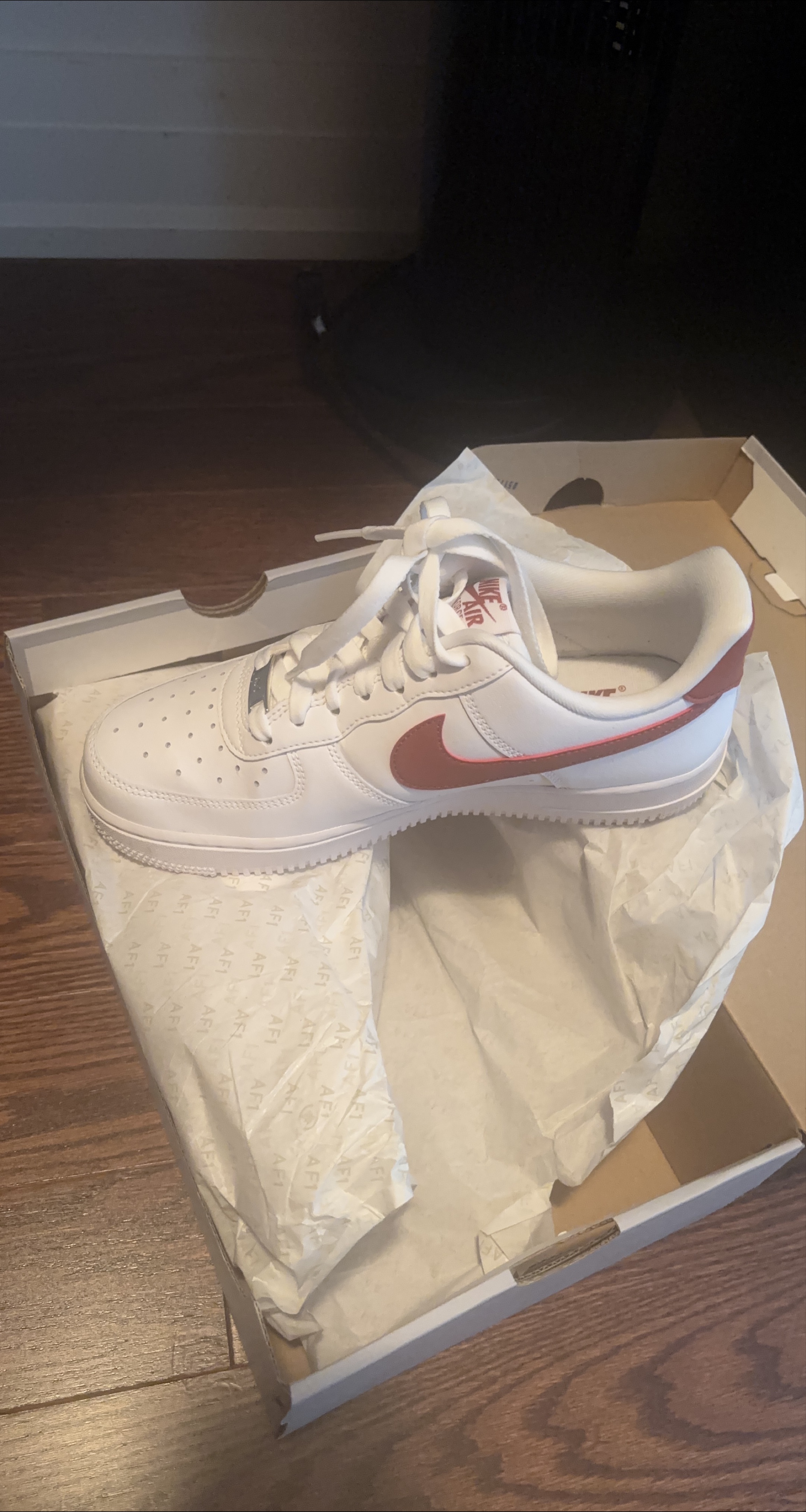 Nike Air Force 1 Shoes - White/Burgundy, New thumbnail