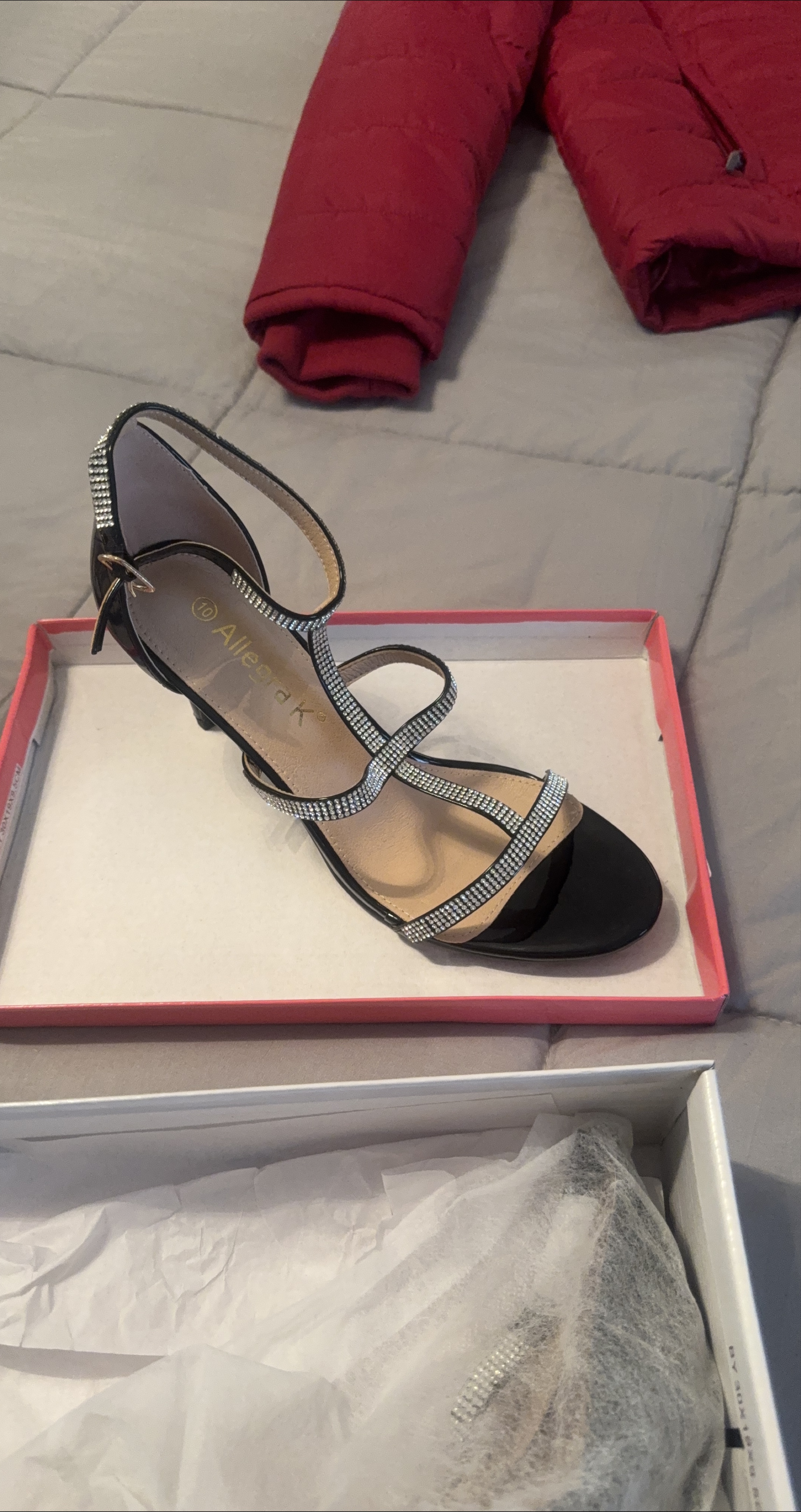 Allegra K Black Embellished T-Strap Heels Size 10