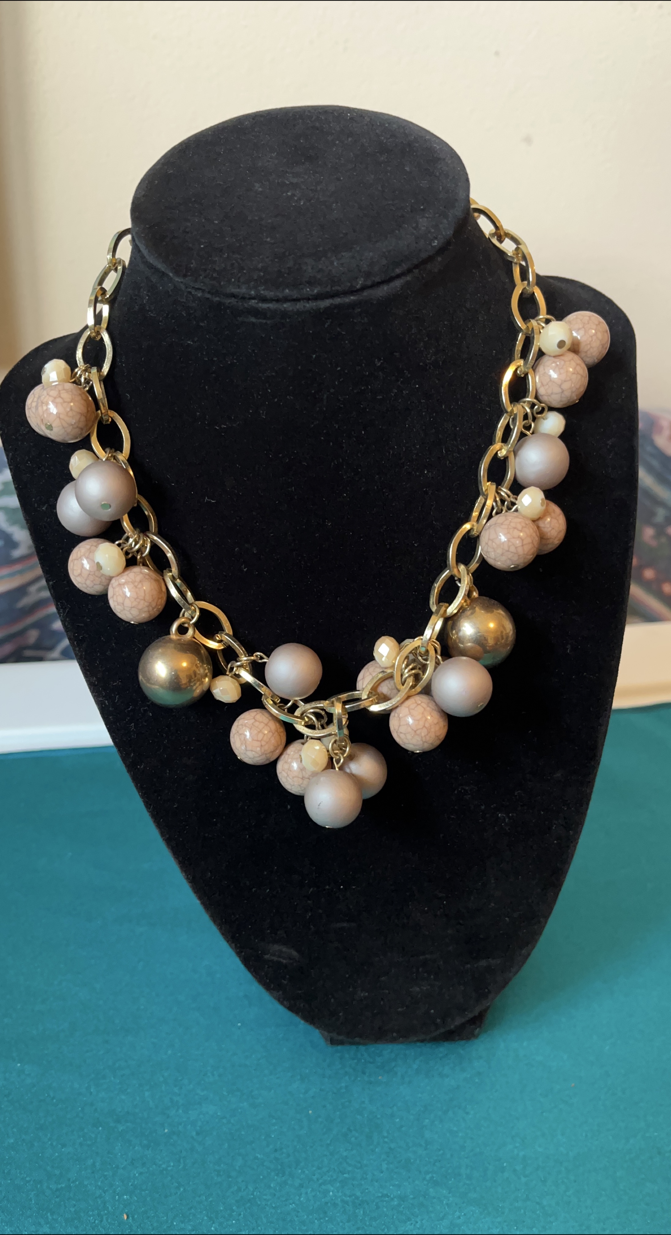 Vintage Gold Tone Chain Necklace with Bead Charms thumbnail