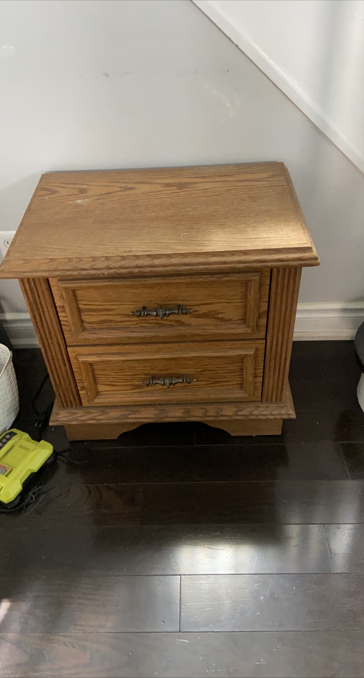 Wooden Nightstand with Two Drawers thumbnail