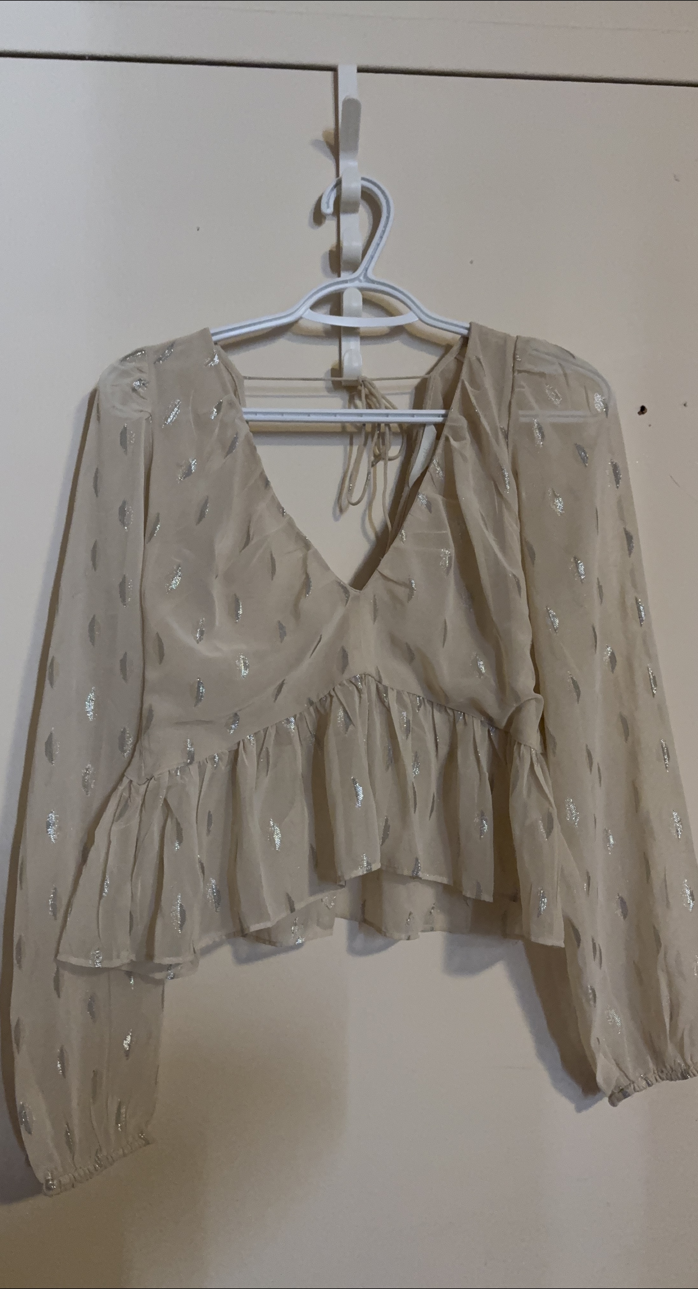 H&M Beige Sheer Blouse - Size Small thumbnail