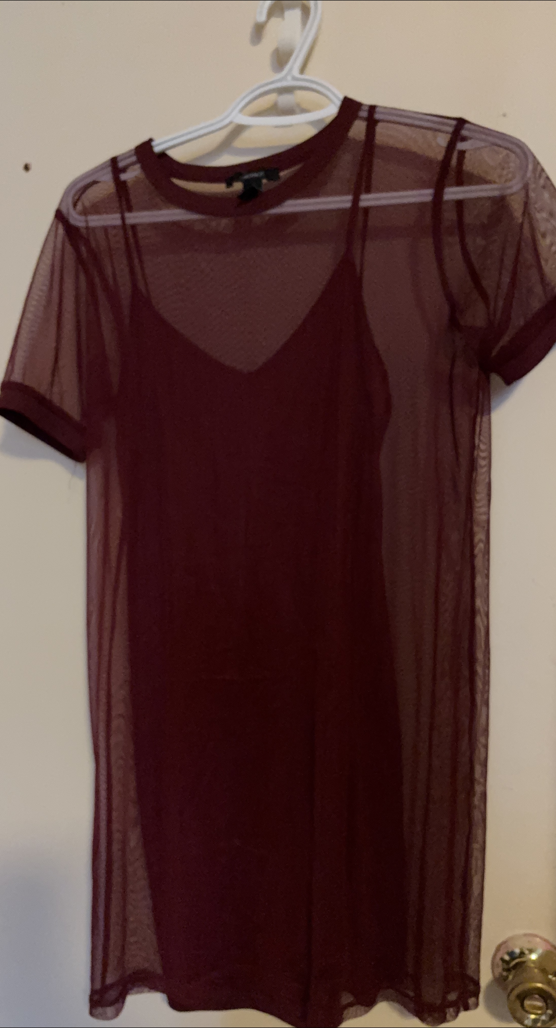 Forever 21 Burgundy Mesh Dress - Size Small thumbnail