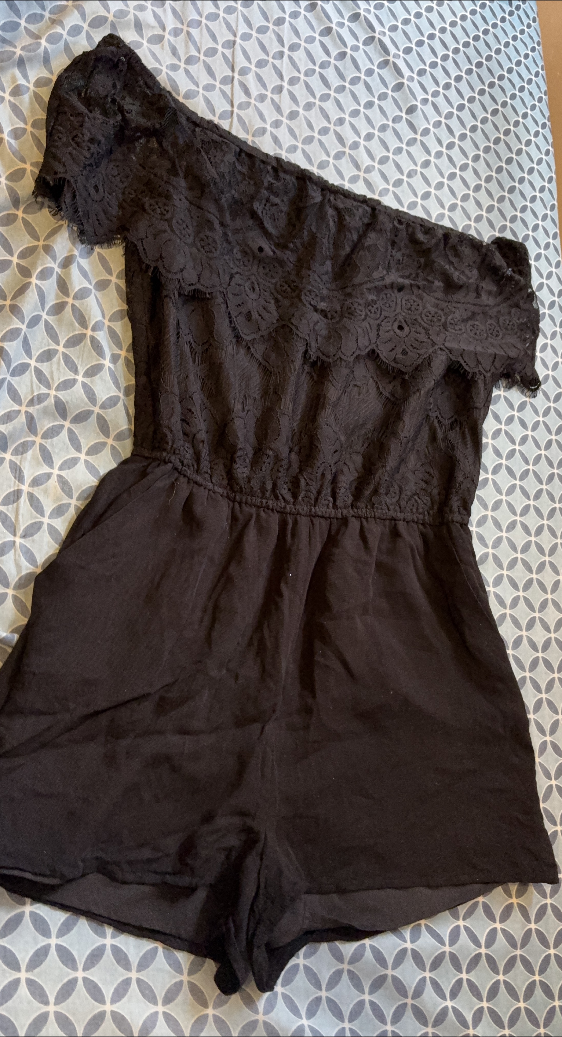 BB Dakota Black Lace  off the shoulder Romper - Size M thumbnail