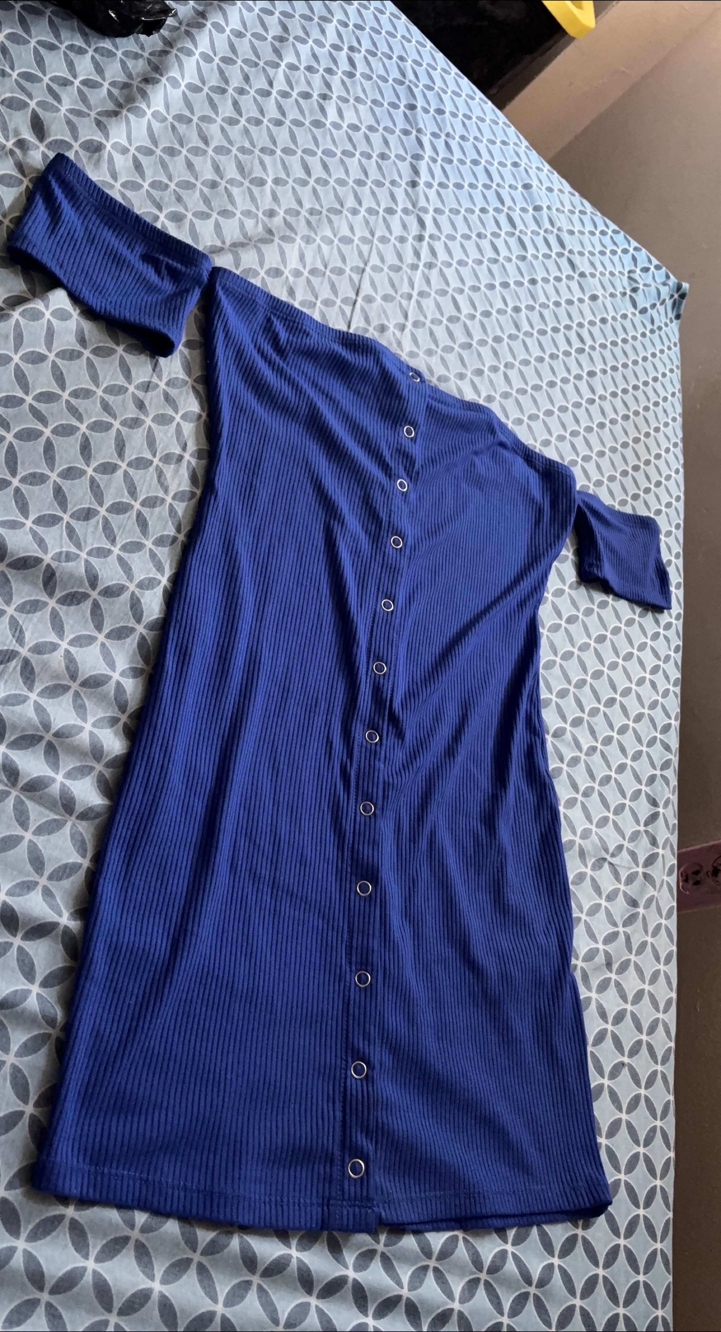 Forever 21 Blue Ribbed Off-Shoulder Dress - Size M thumbnail
