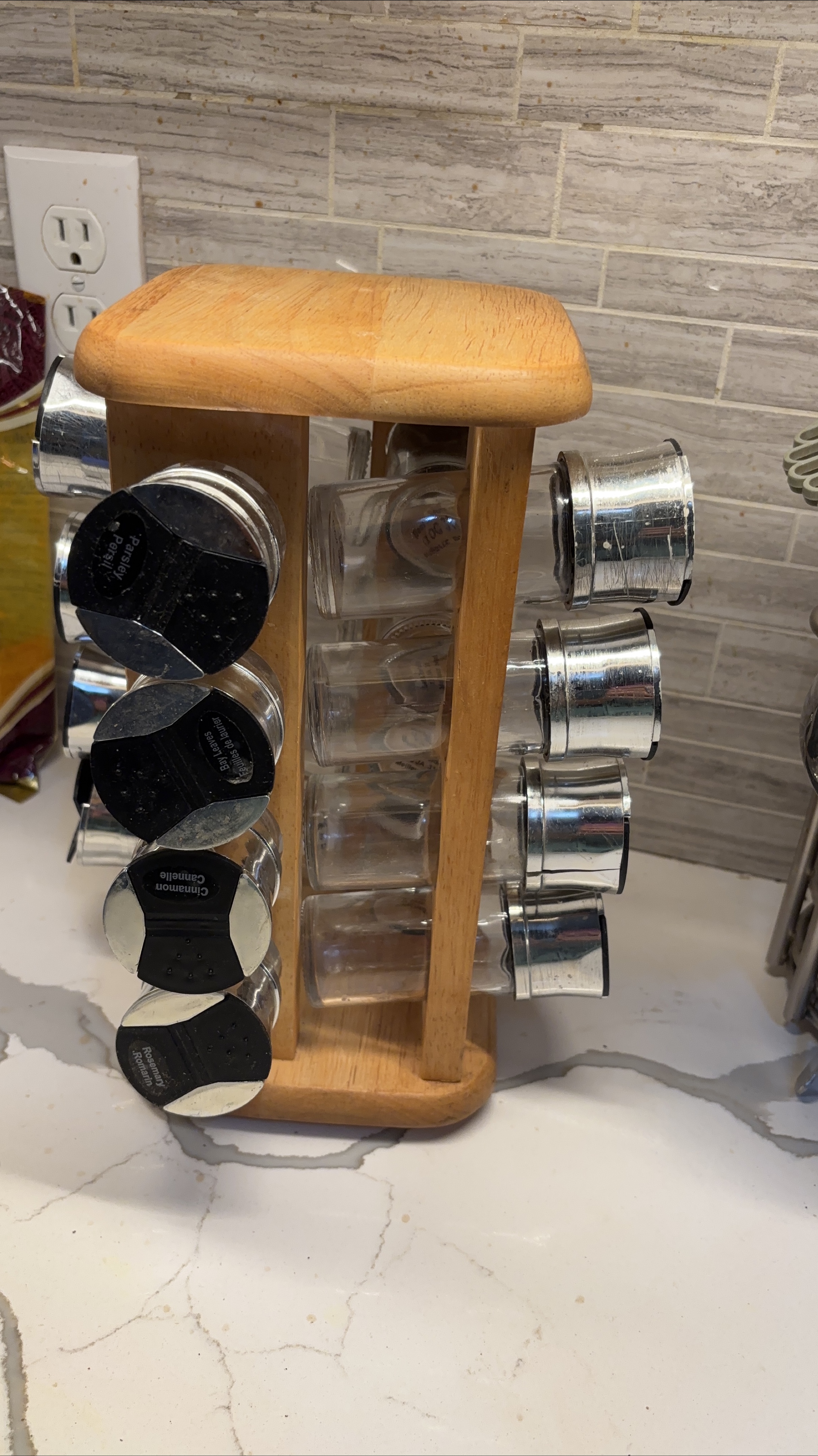 Rotating Wooden Spice Rack with Jars