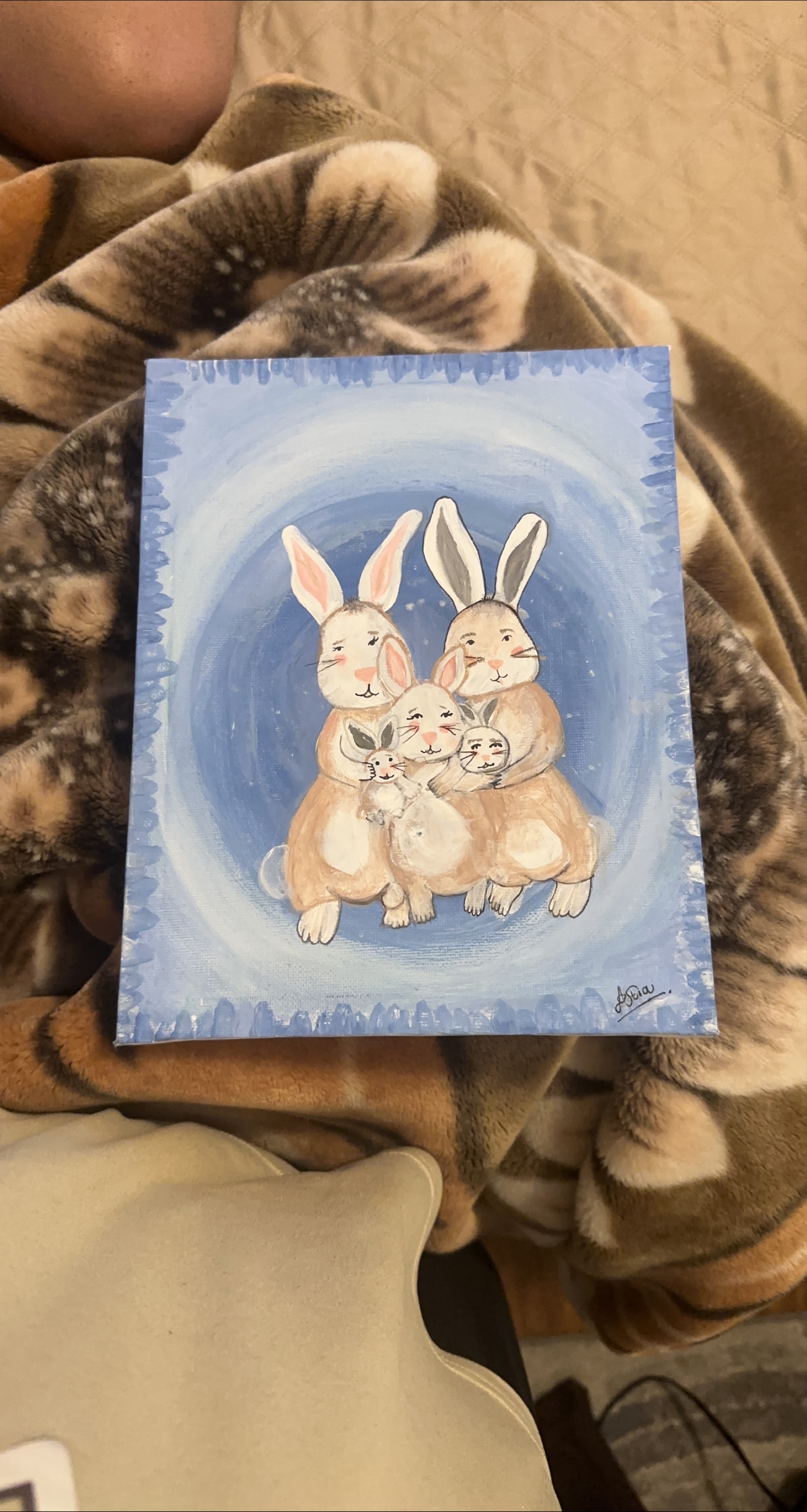 Original Painting of a Bunny Family