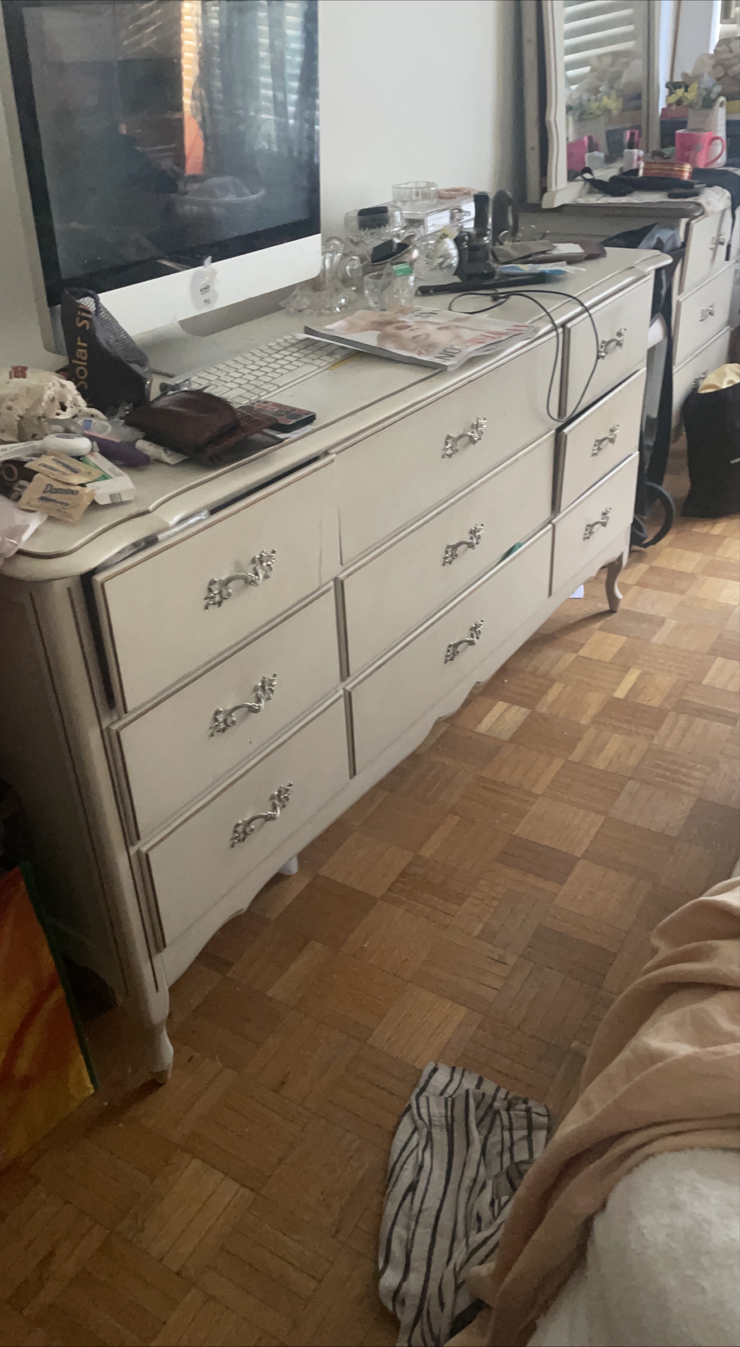 Vintage White Dresser with Silver Hardware thumbnail