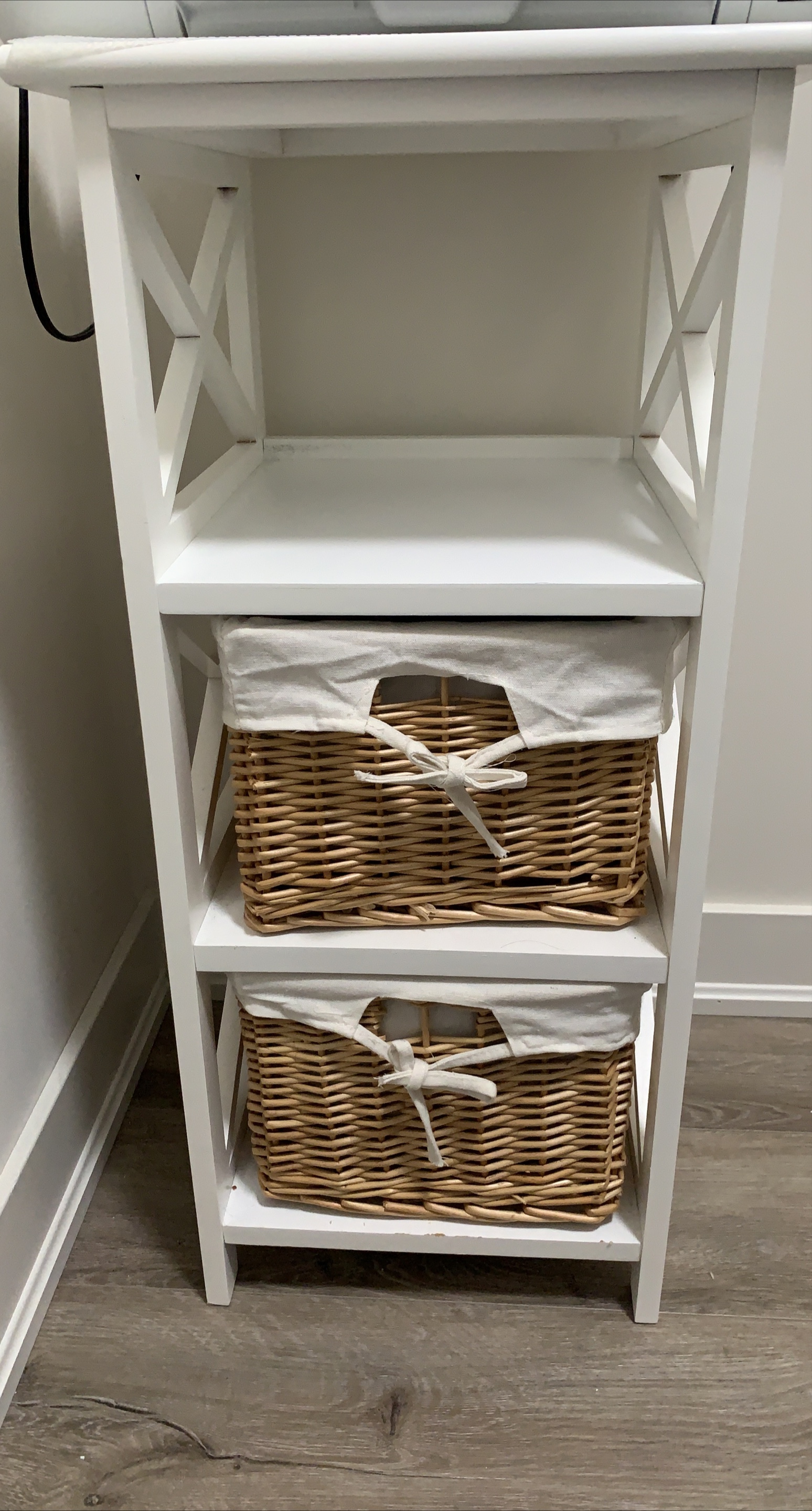 Moving sale - JYSK White Shelf with Wicker Baskets thumbnail