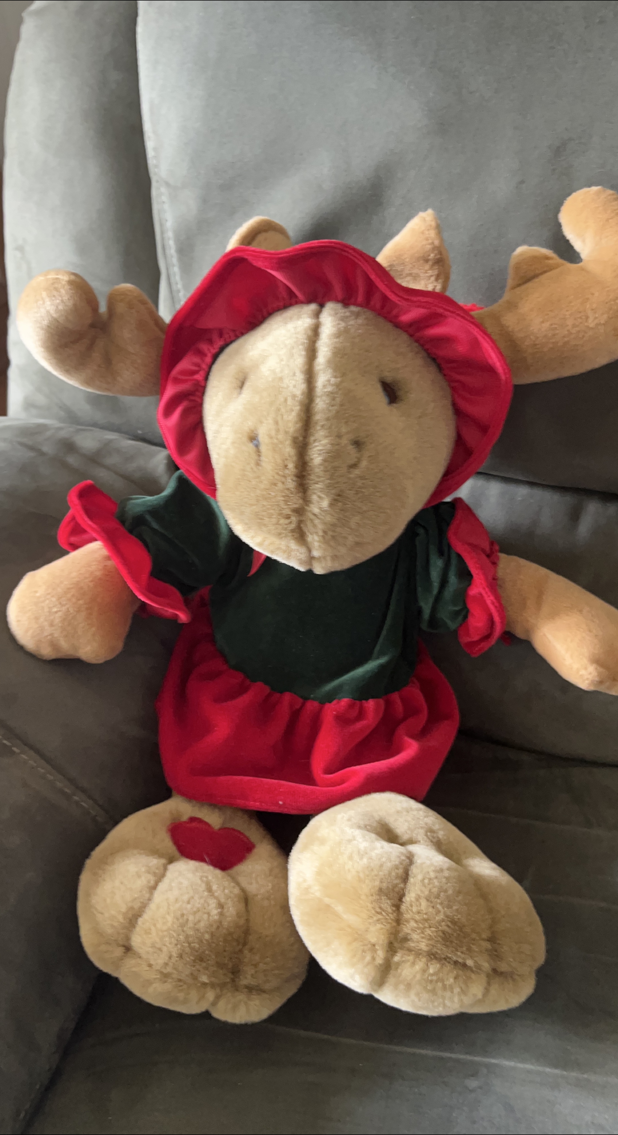 Moose Plush Toy with Red and Green Dress thumbnail