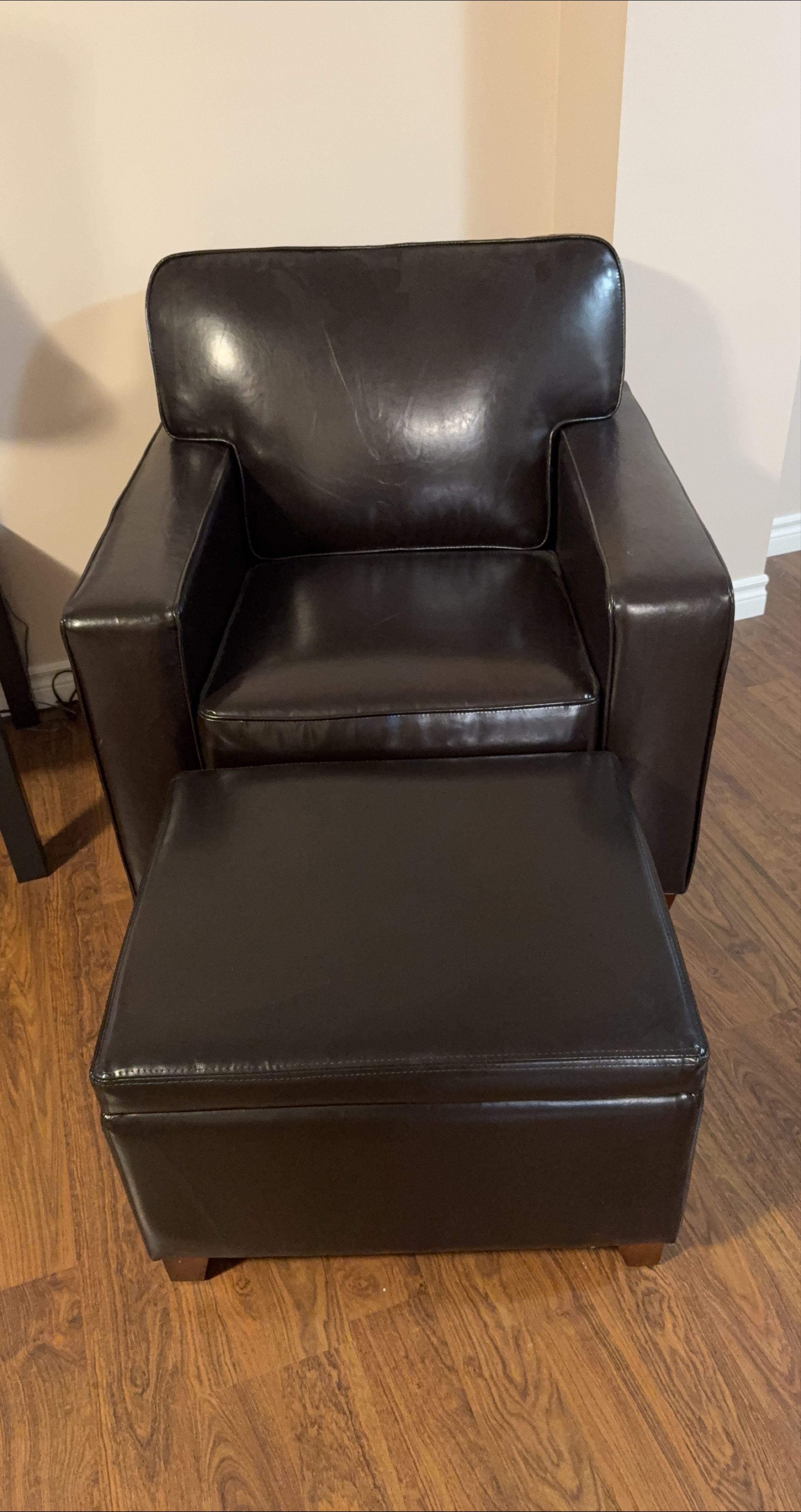 Dark Brown Leather Armchair and Ottoman thumbnail
