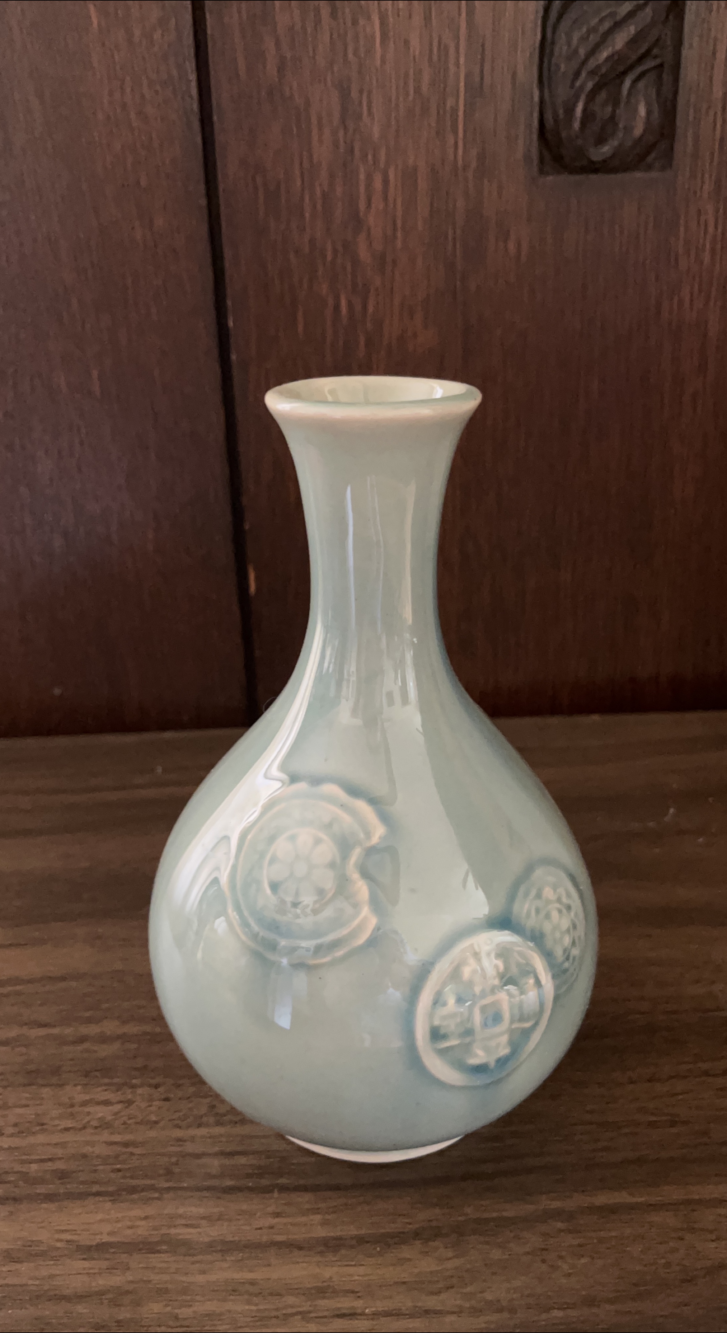Small Pale Blue Vase with Floral Design thumbnail