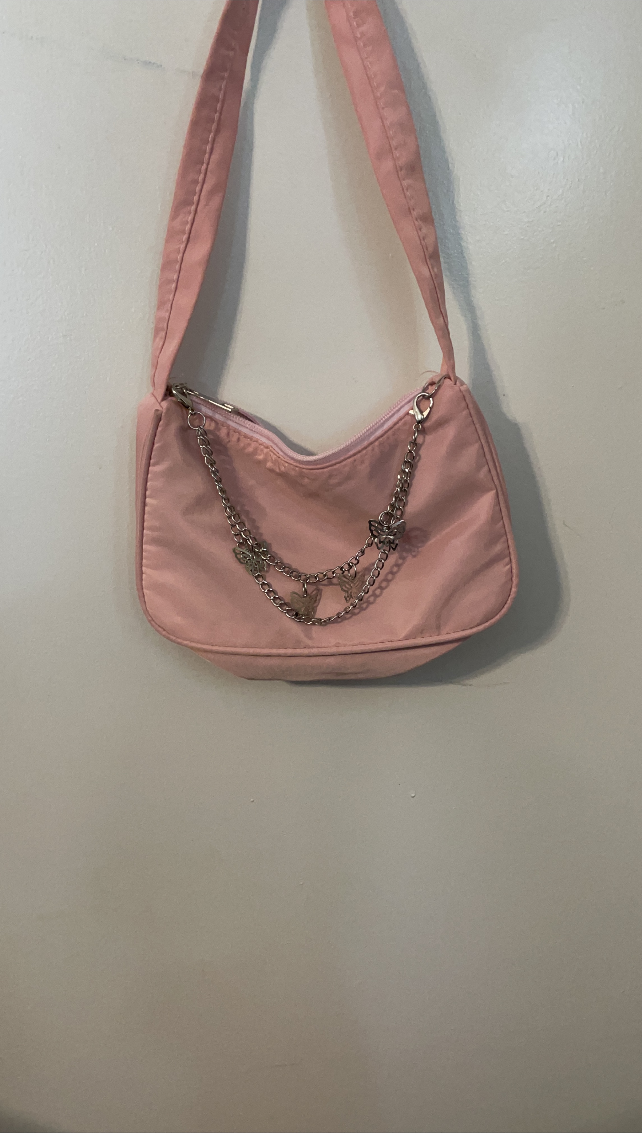 Pink Shoulder Bag with Butterfly Chain thumbnail