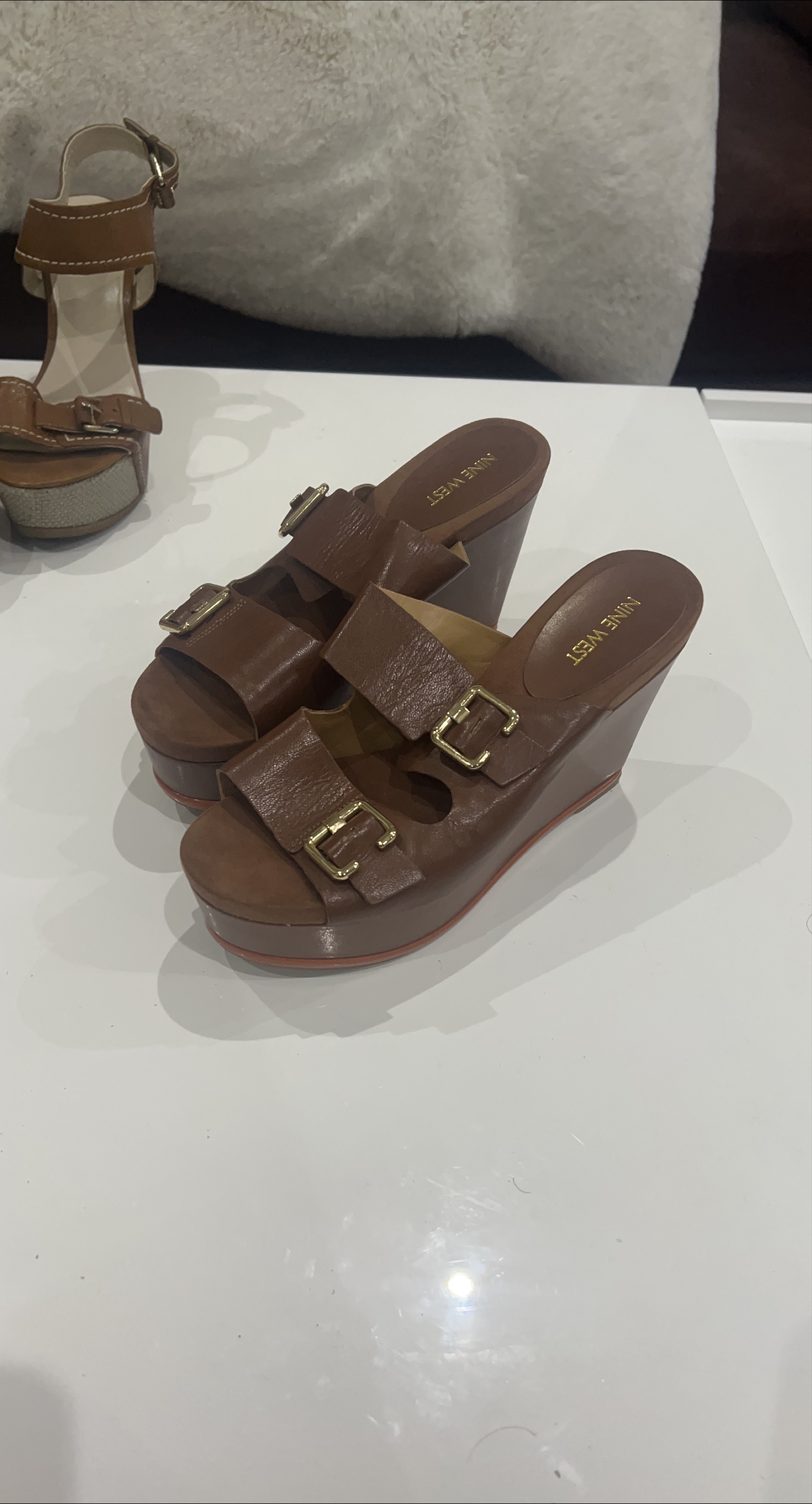 Nine West Brown Wedge Sandals - size 8 thumbnail
