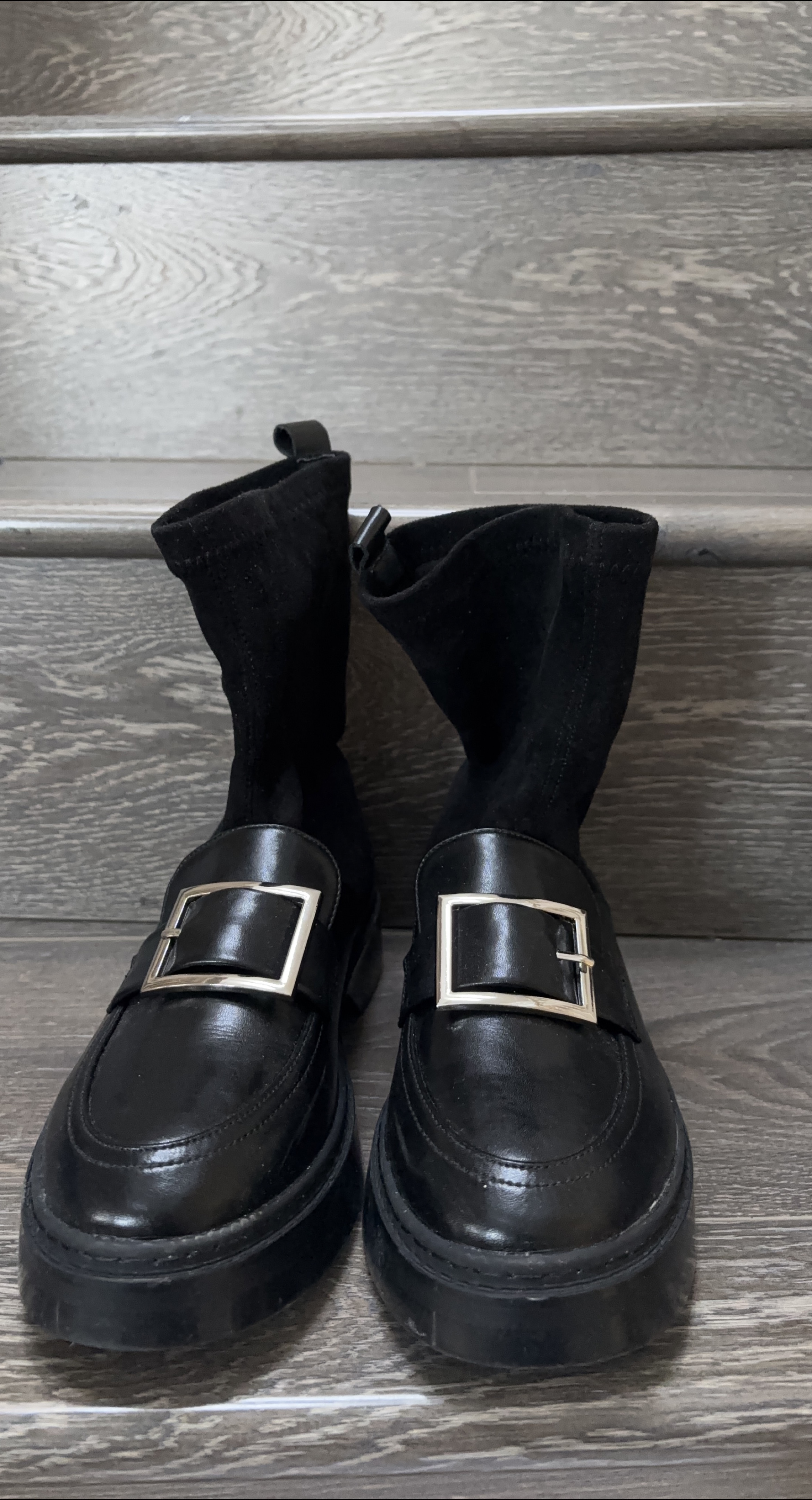 Brand new with box Black Leather Loafer Boots thumbnail