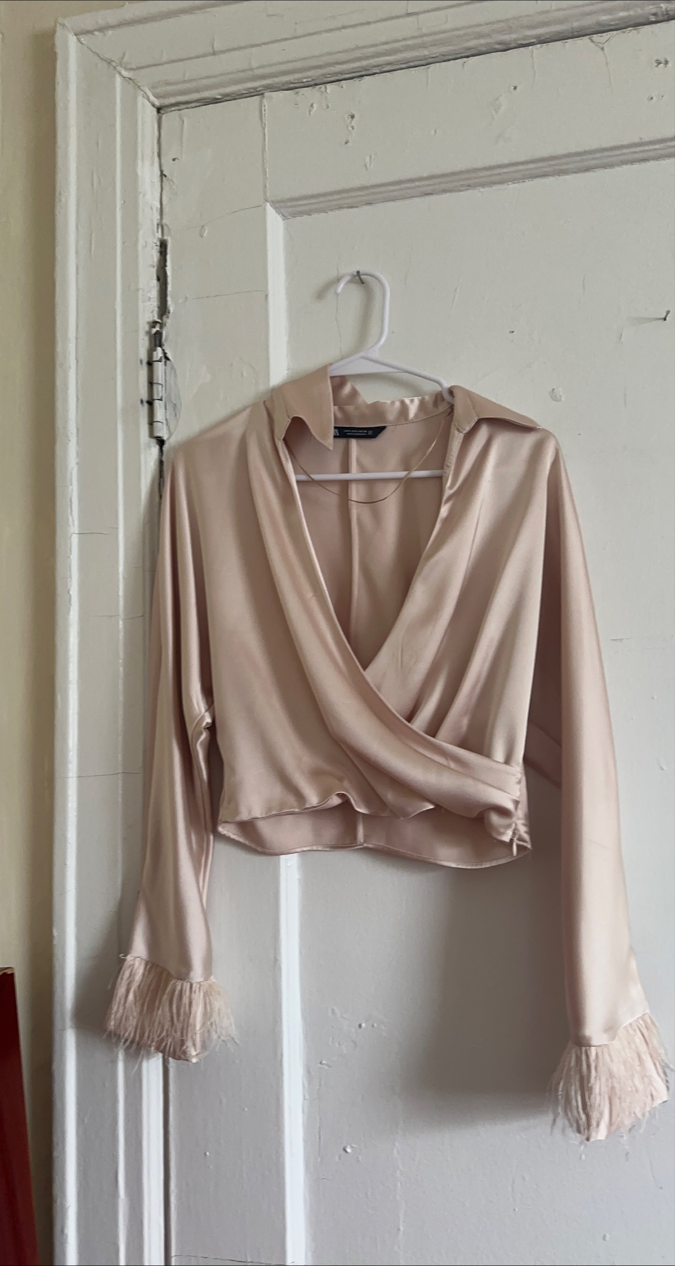 Zara Wrap Top with Feather Cuffs - Size S thumbnail