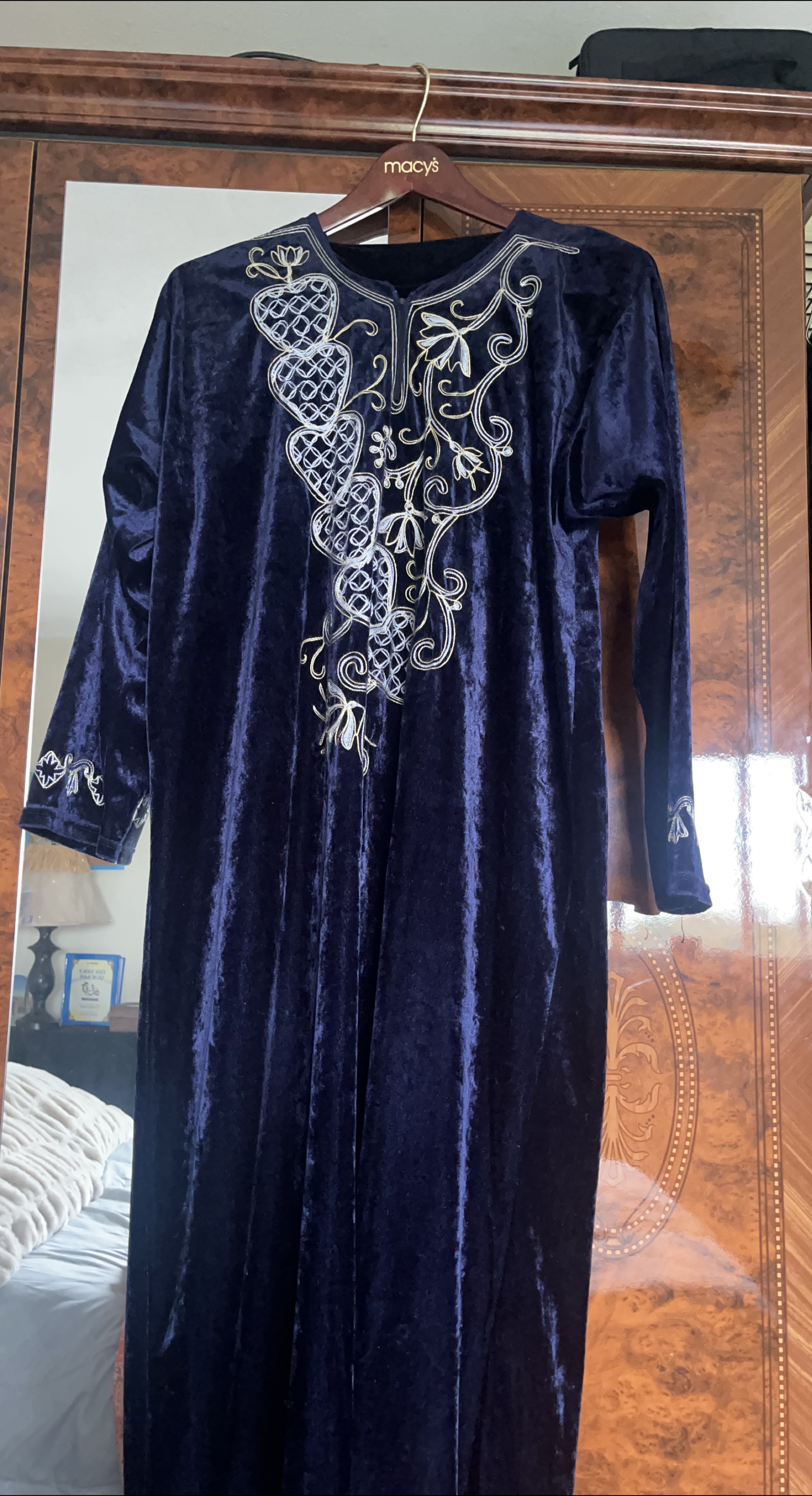 Macy's Blue Velvet Embroidered Dress thumbnail
