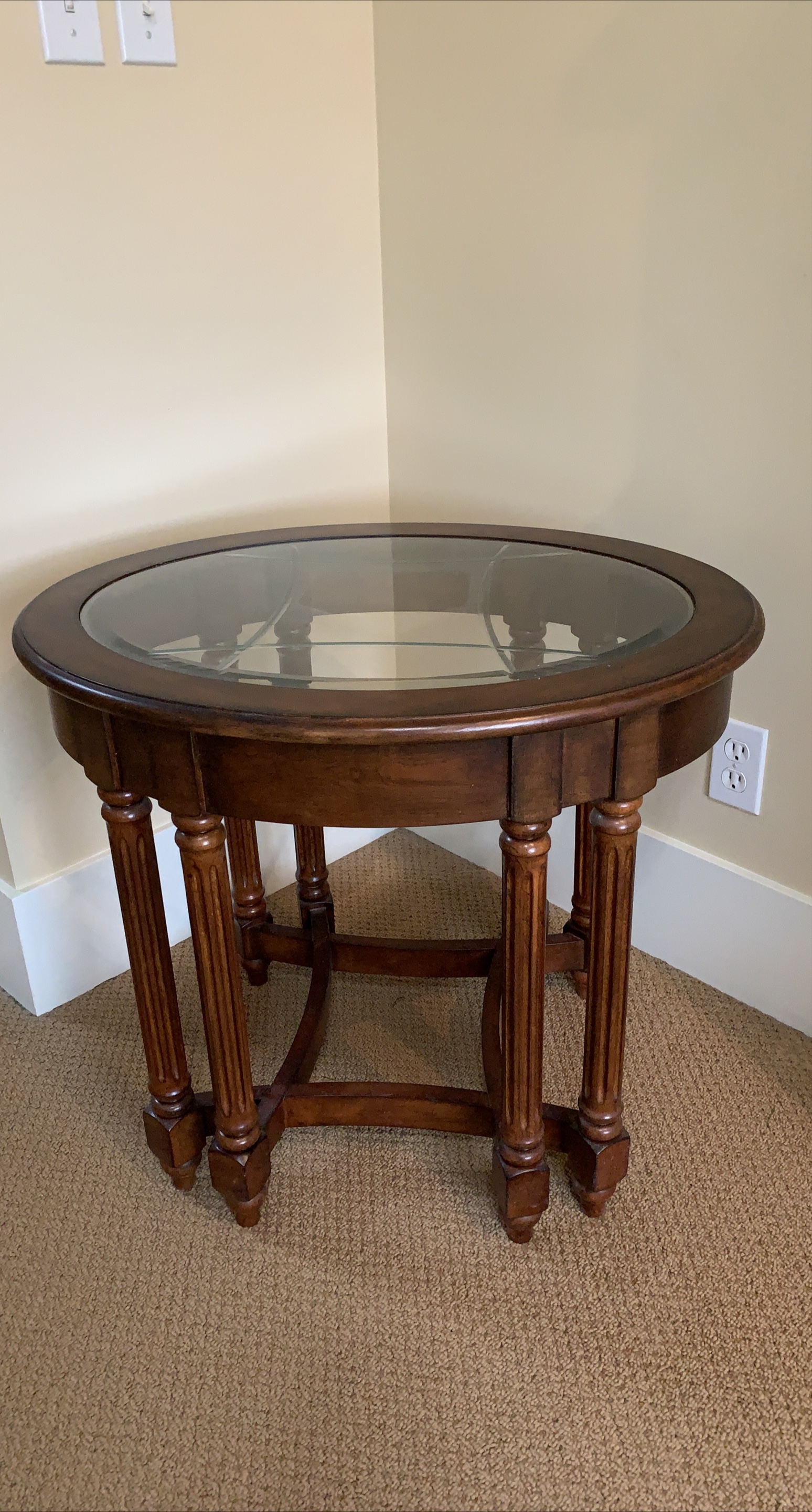 Round Brown Wood & Glass Accent Table thumbnail