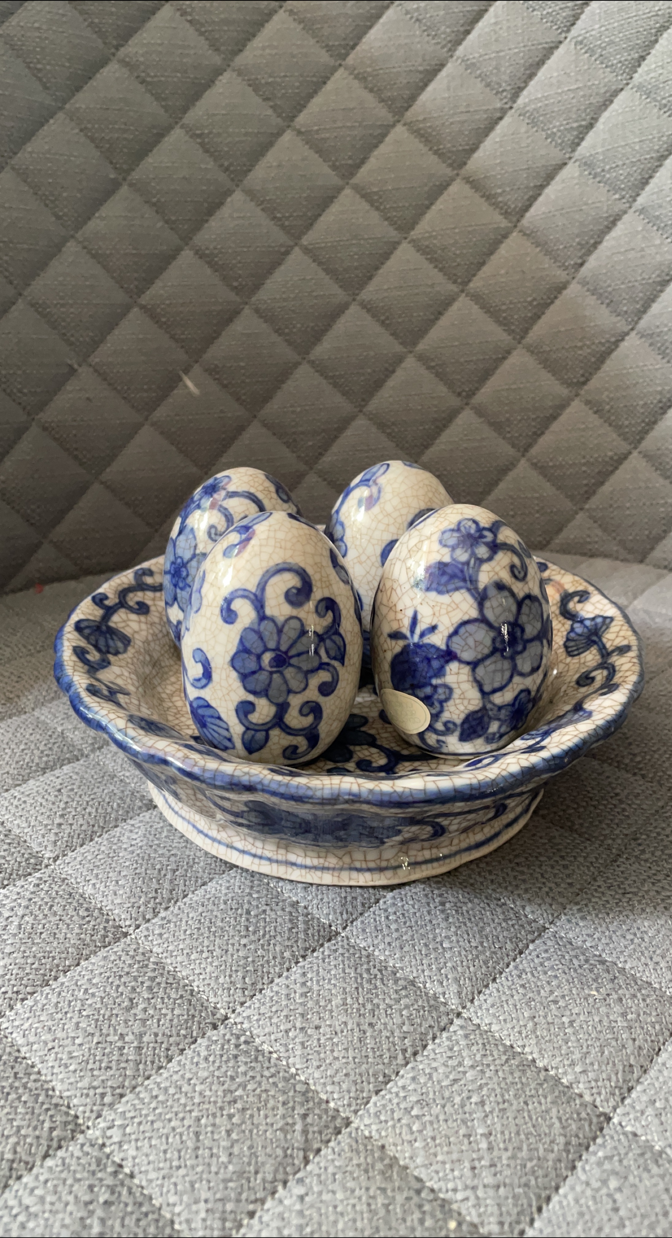 Blue Floral Decorative Eggs and Plate thumbnail