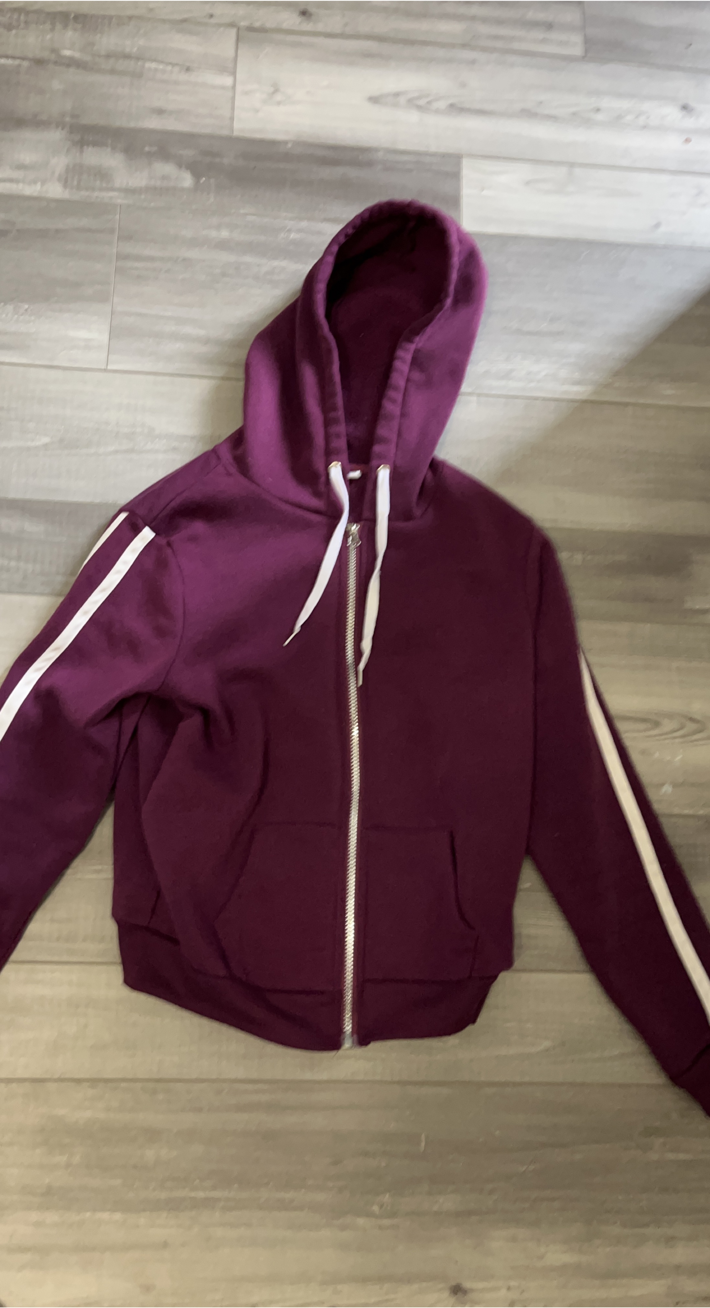 Burgundy Zip-Up Hoodie with White Stripes thumbnail