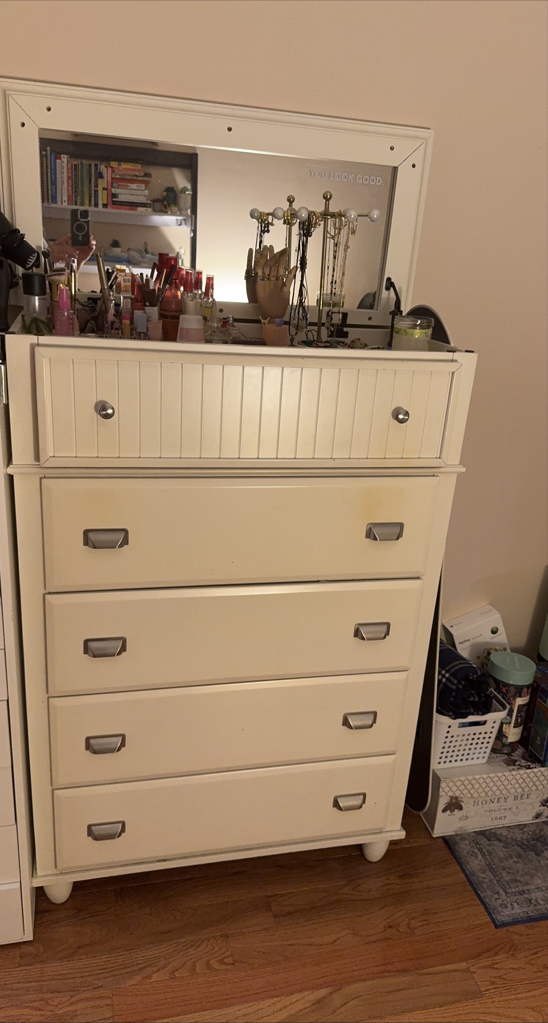 White 5-Drawer Dresser with Mirror thumbnail