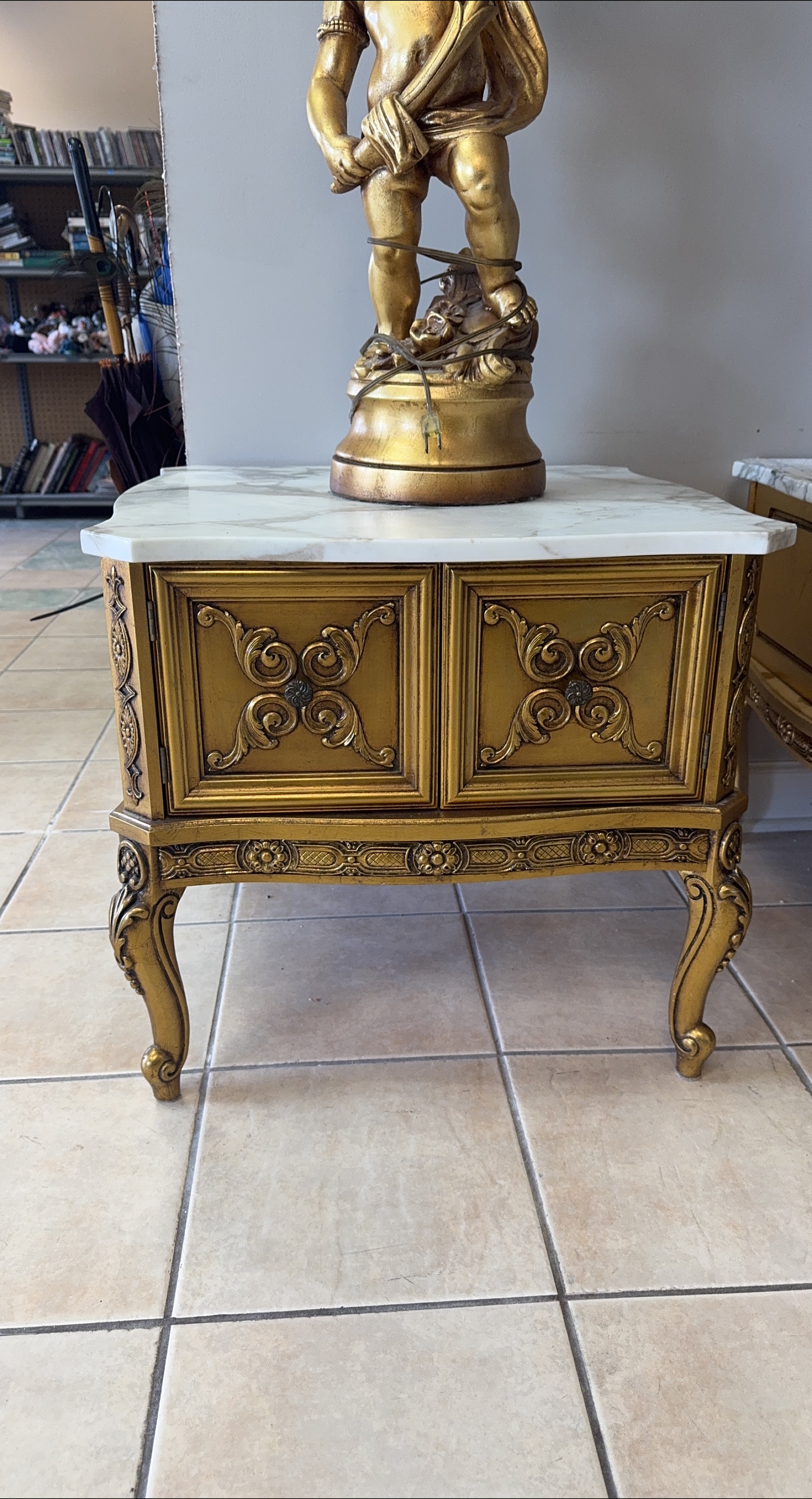 Gold Accent Table with Marble Top thumbnail
