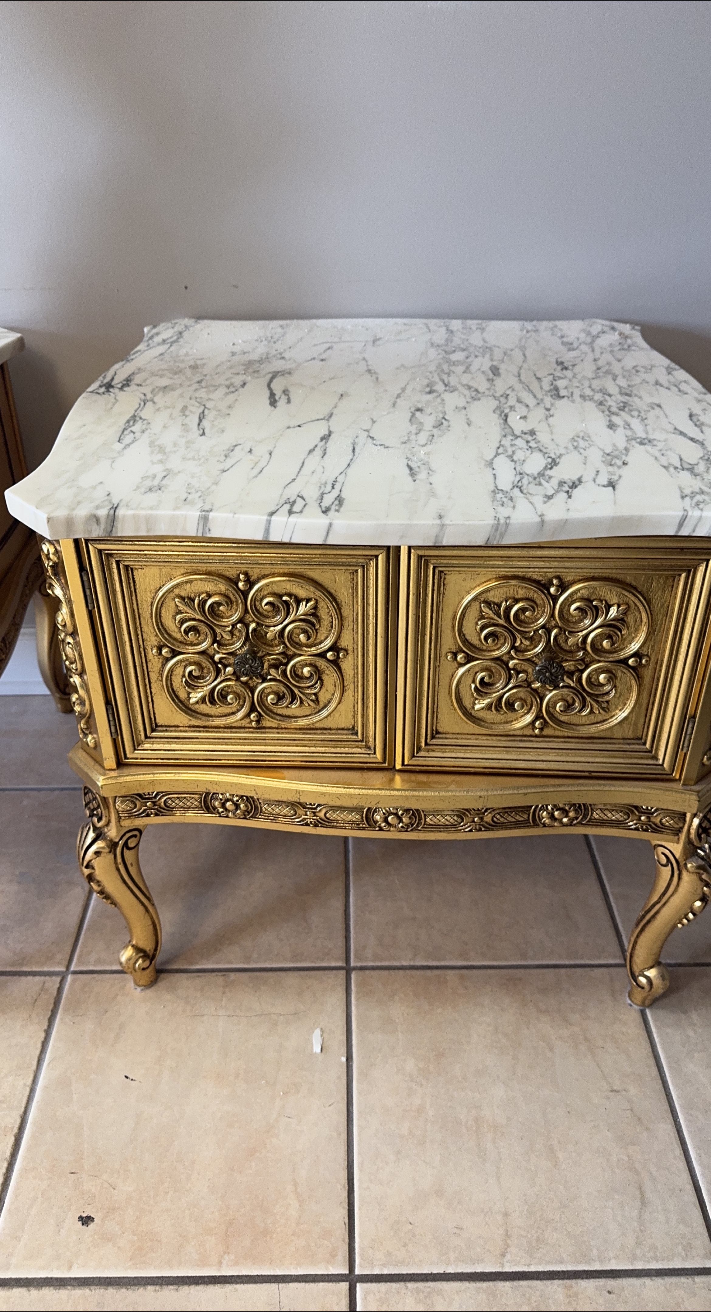 Gold Accent Table with Marble Top thumbnail