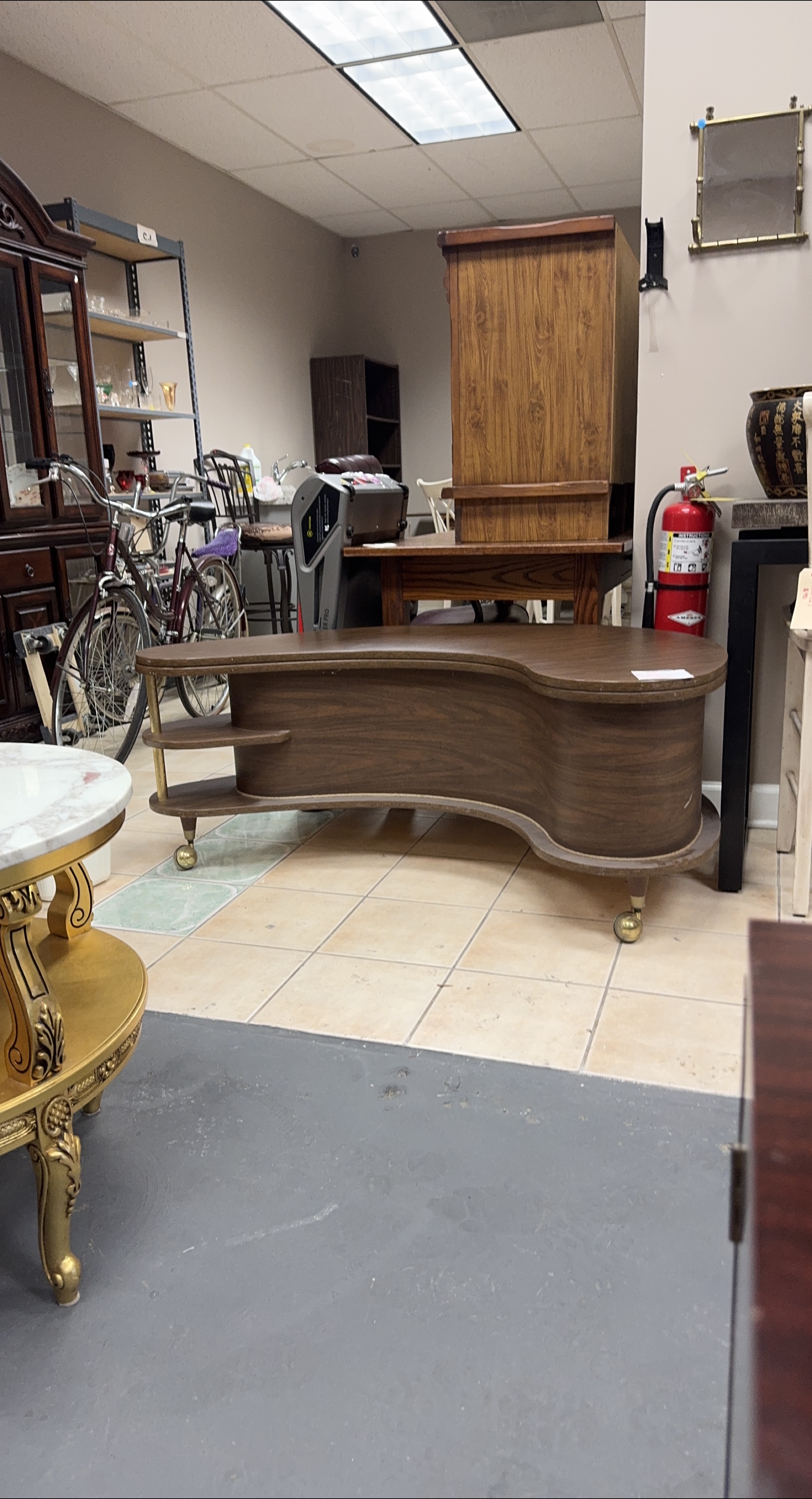 Vintage Brown Wood Kidney Shaped Coffee Table thumbnail