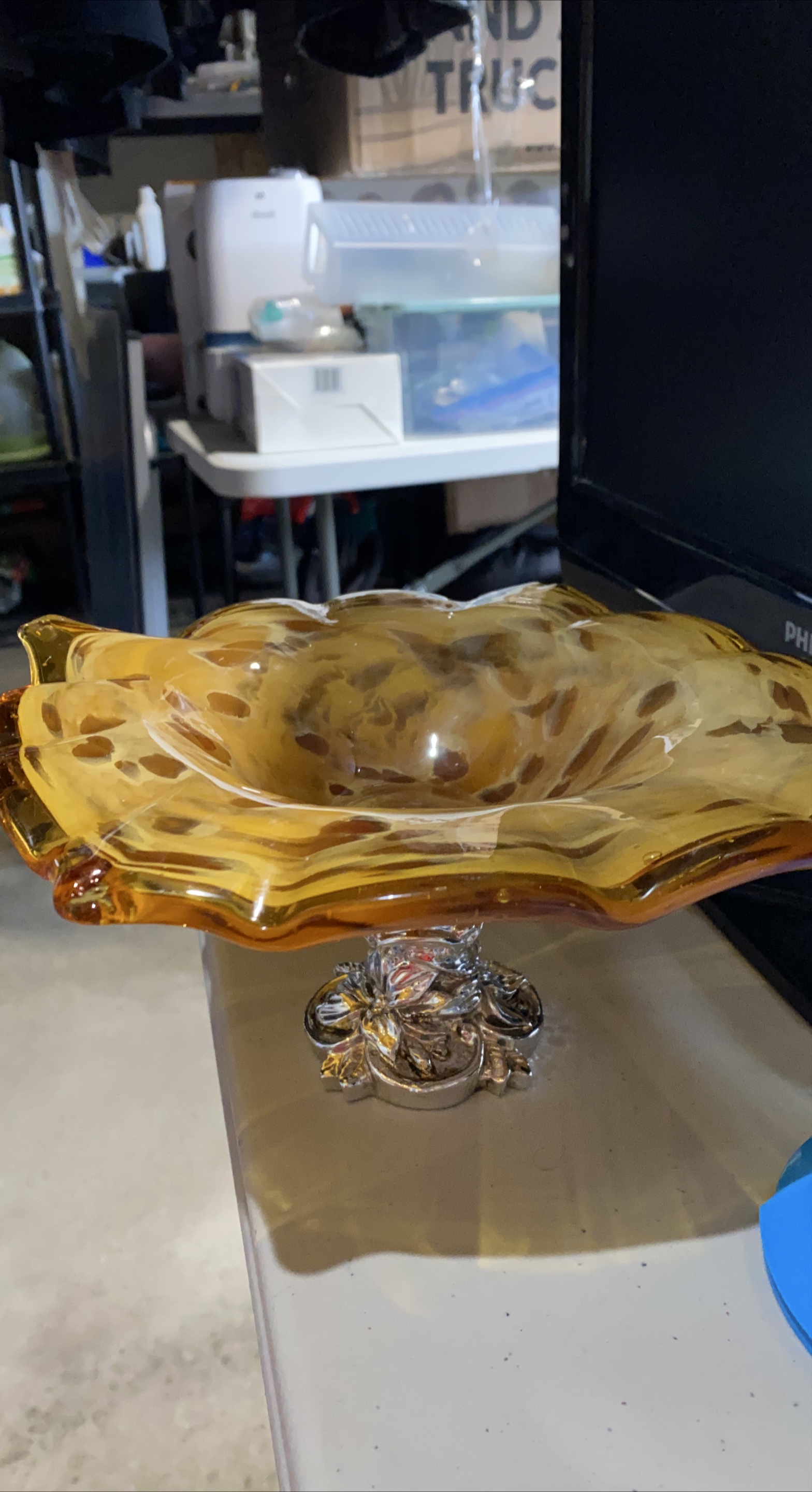 Decorative Bowl - Amber Glass & Silver Base thumbnail