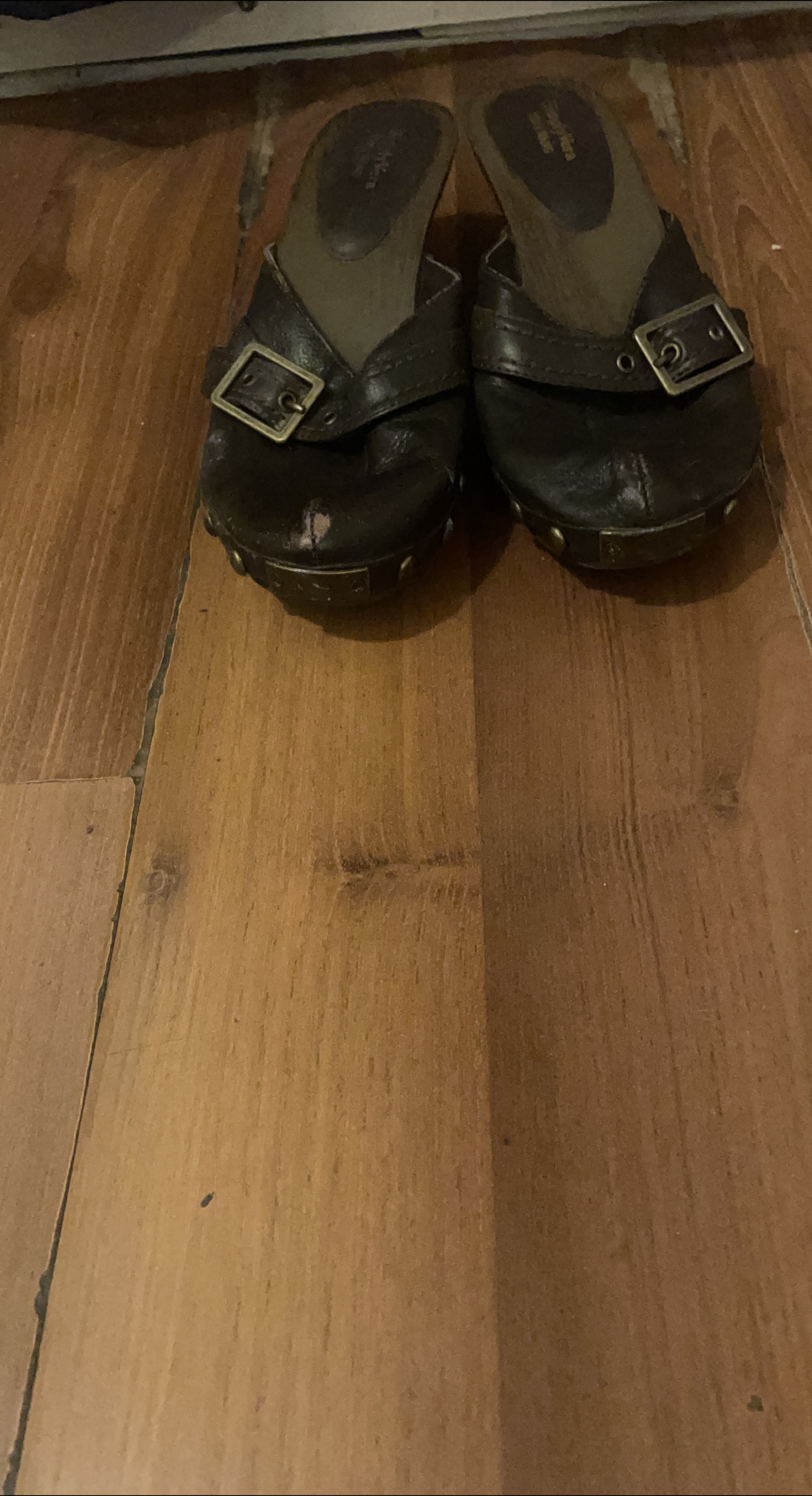 Brown Leather Clogs with Buckle Detail thumbnail