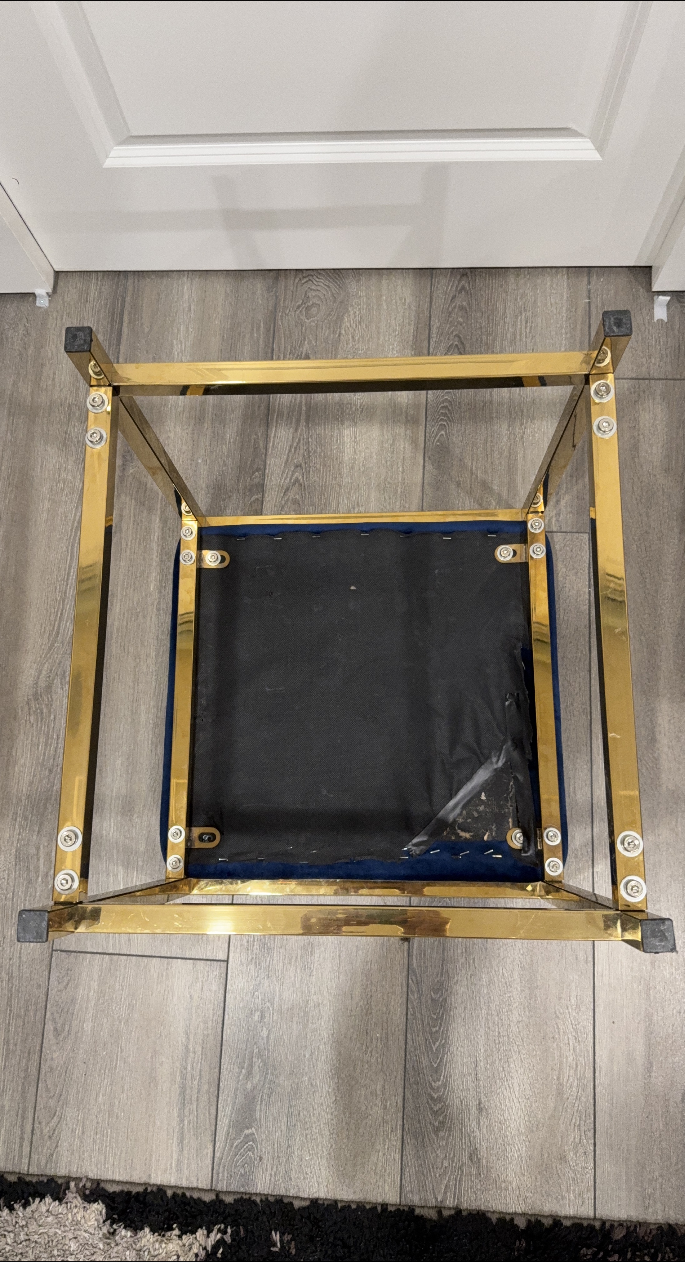 Blue Velvet & Gold Accent Stool thumbnail