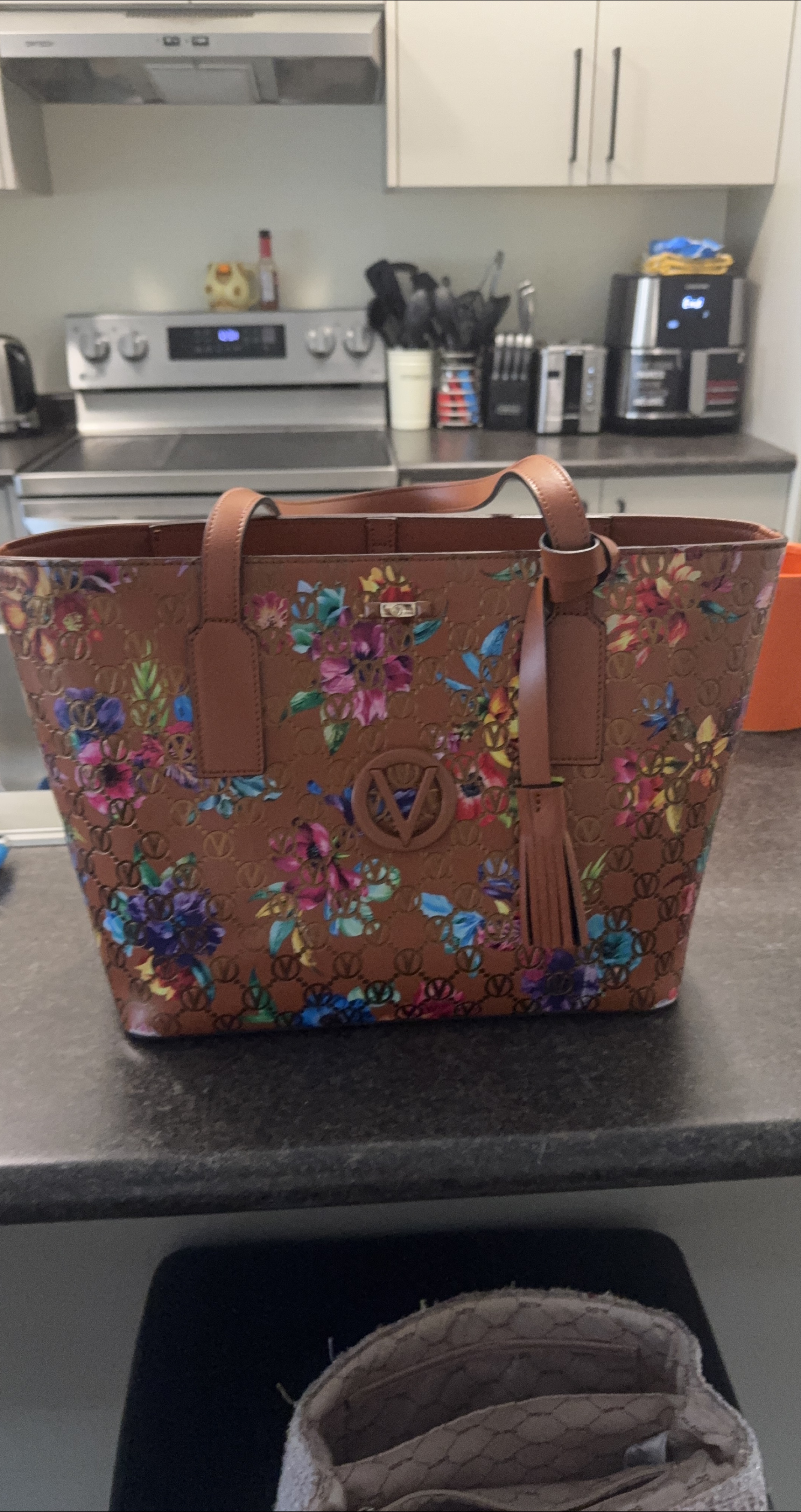 Valentino Brown Floral Tote Bag thumbnail