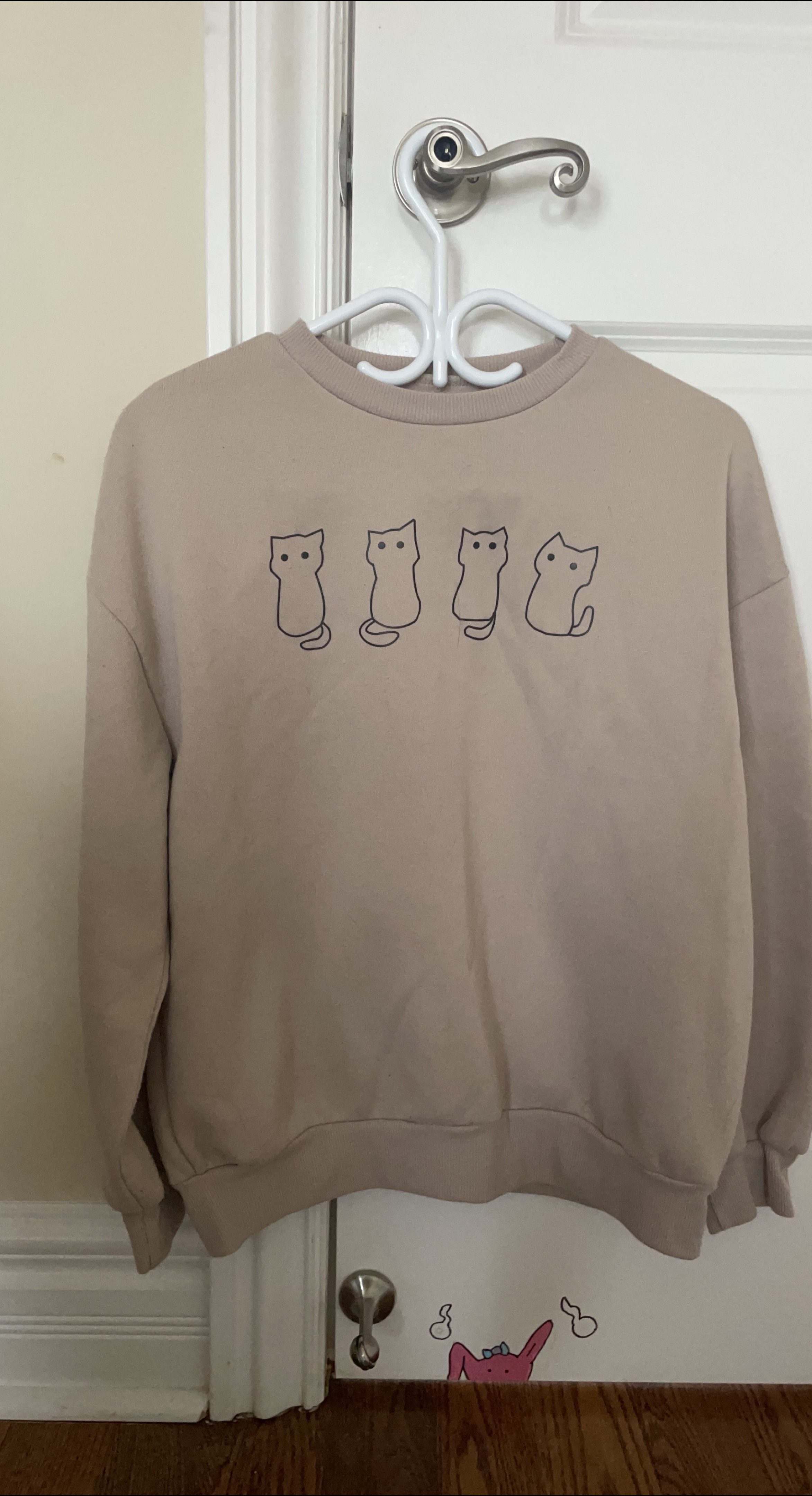 Beige Cat Print Crewneck Sweatshirt thumbnail