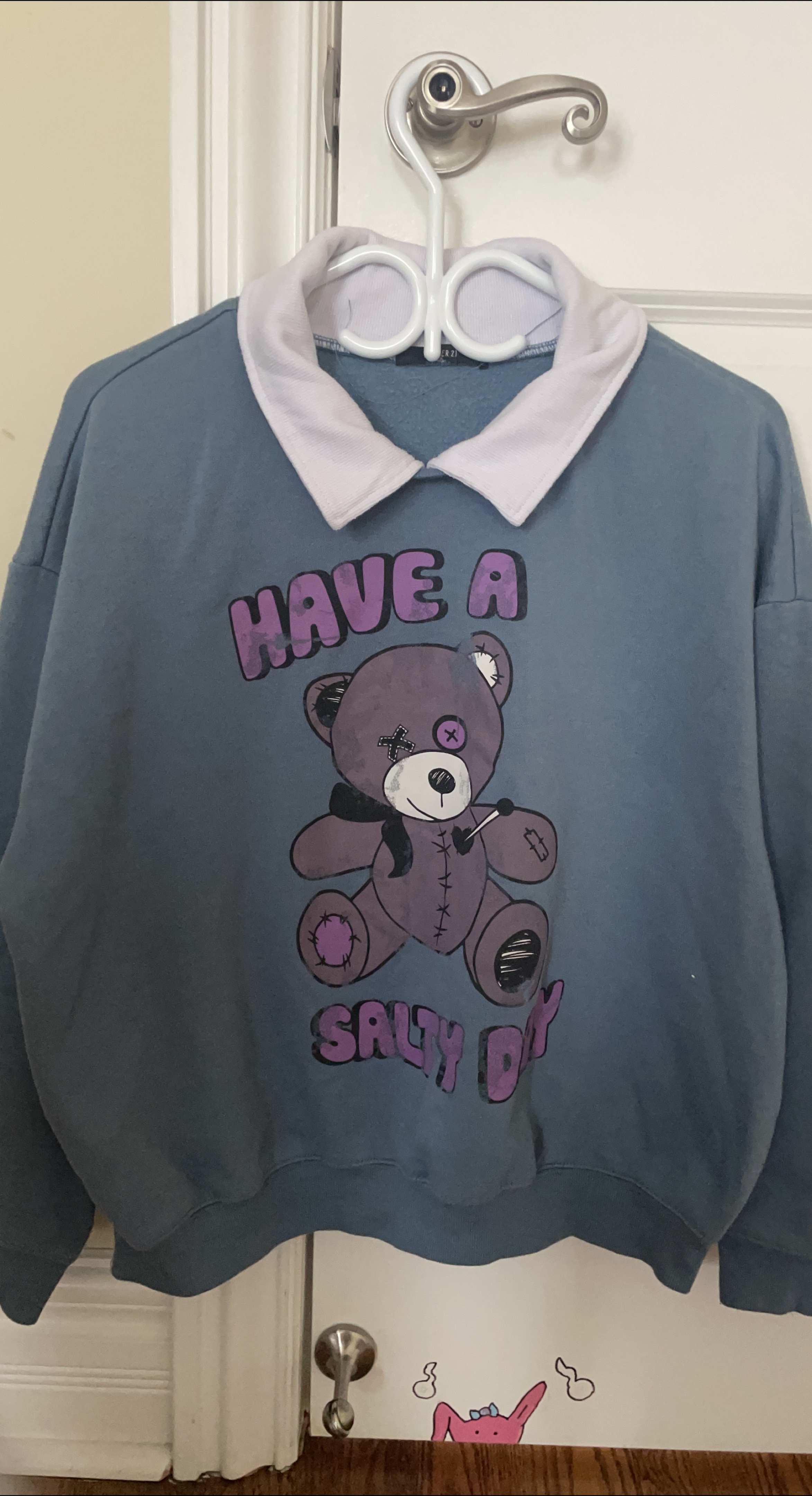 Oversized Blue Teddy Bear Graphic Sweater thumbnail