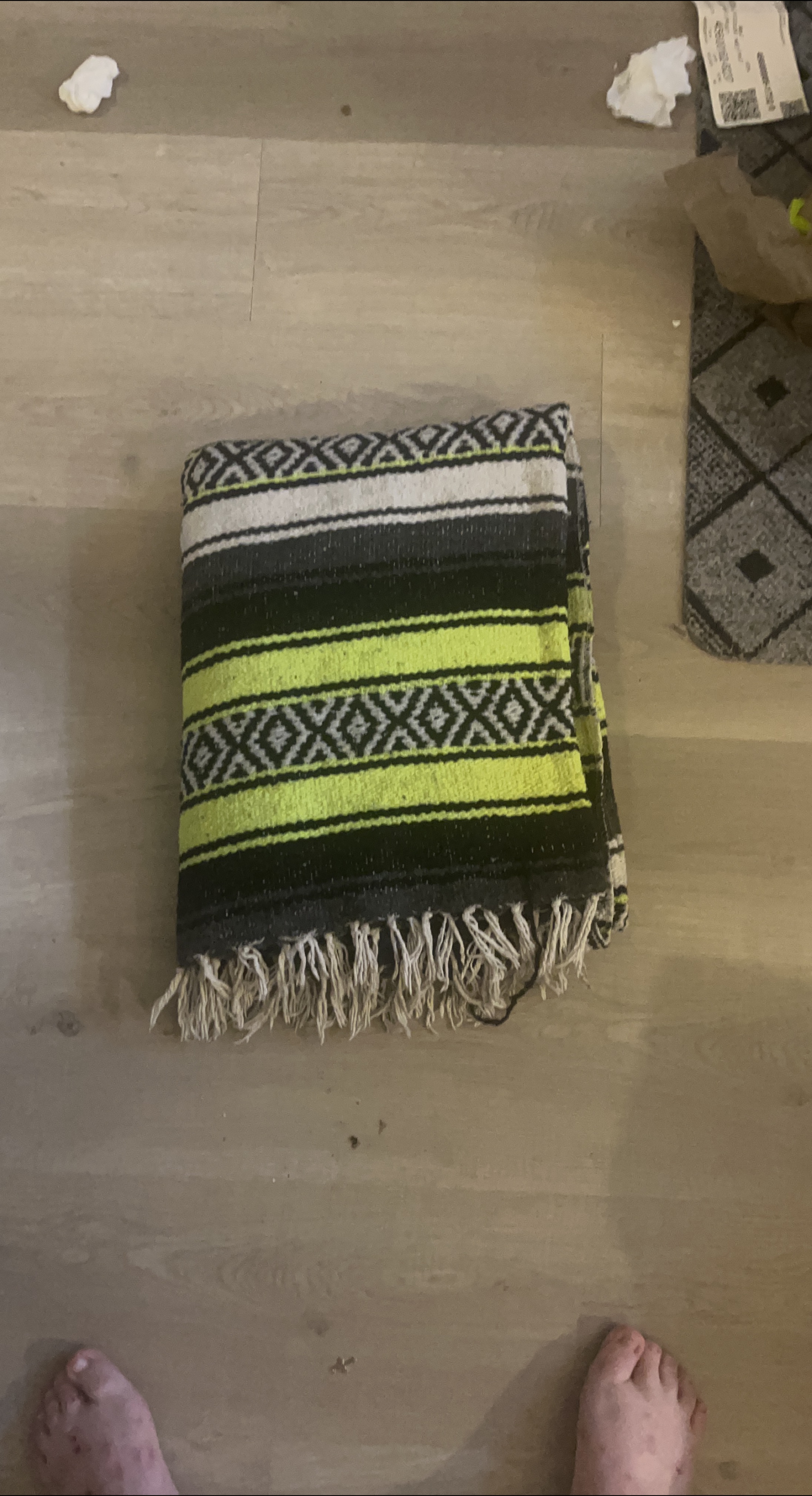 Striped Mexican Blanket - Green, Black, White thumbnail