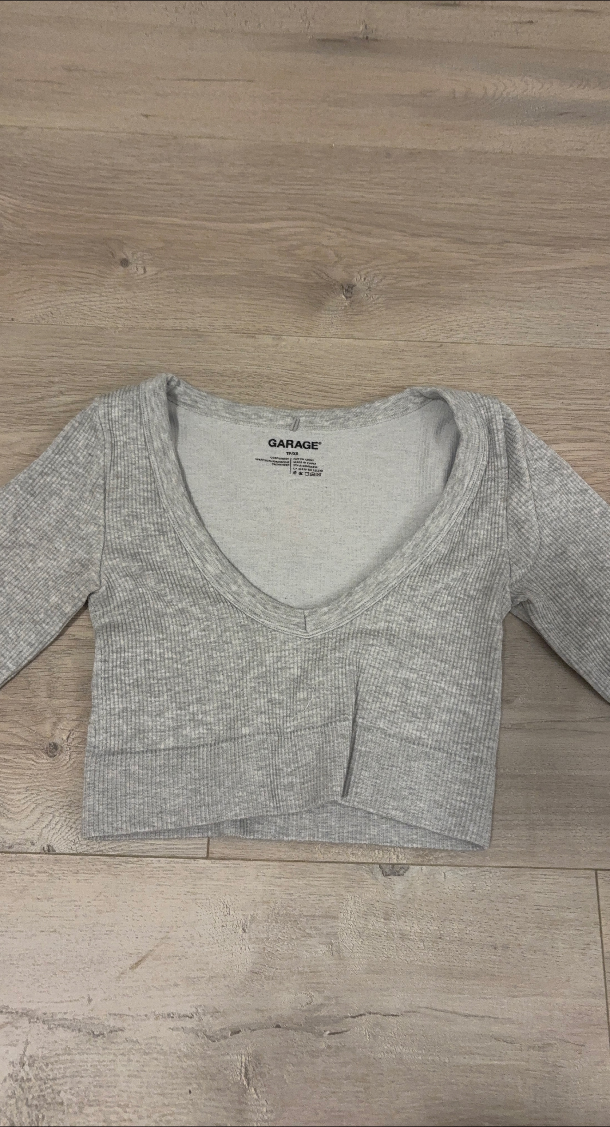 Garage Grey Ribbed Long Sleeve Top - XS thumbnail