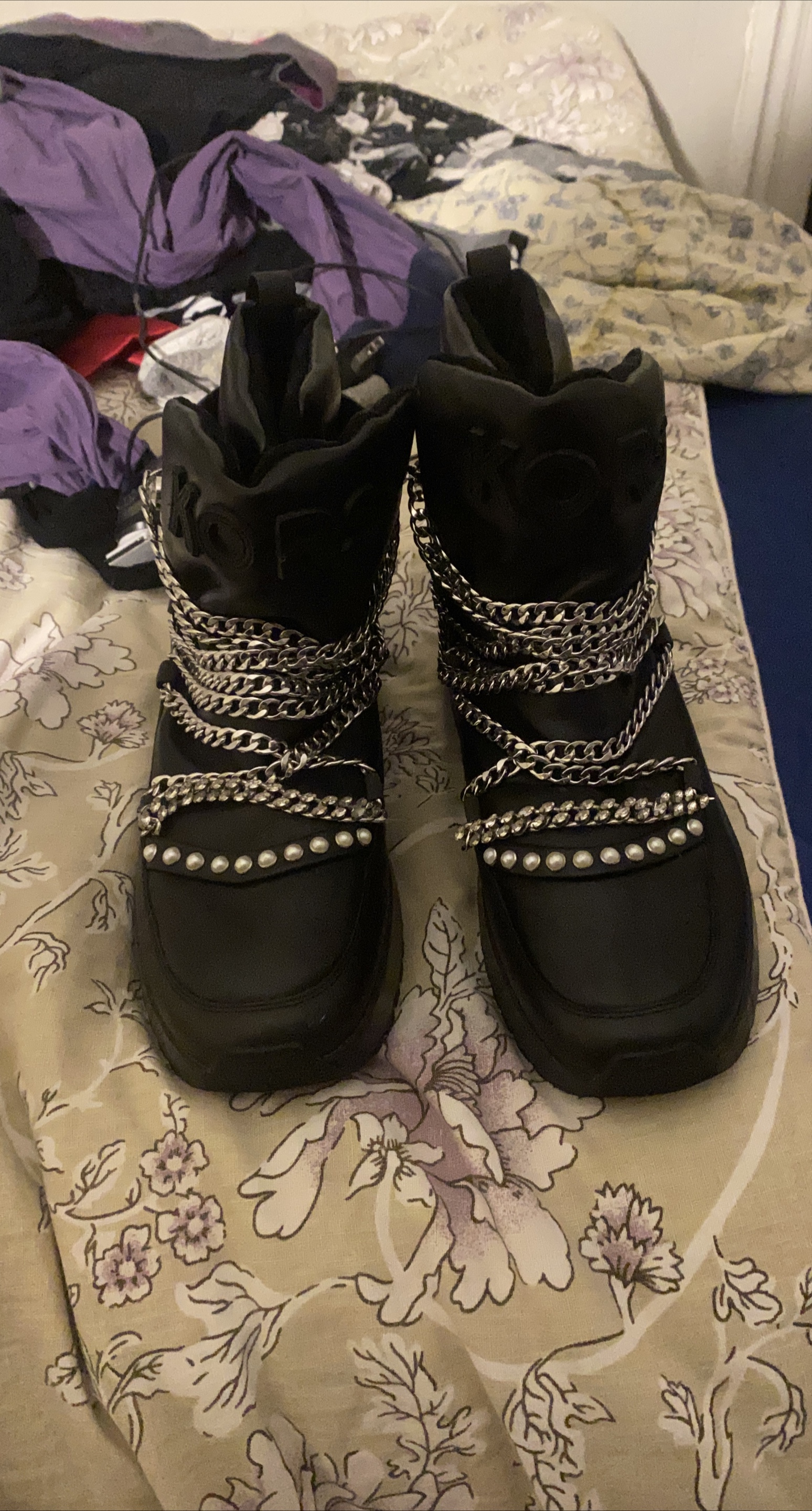 Micheal Khors Black Platform Boots with Chains thumbnail