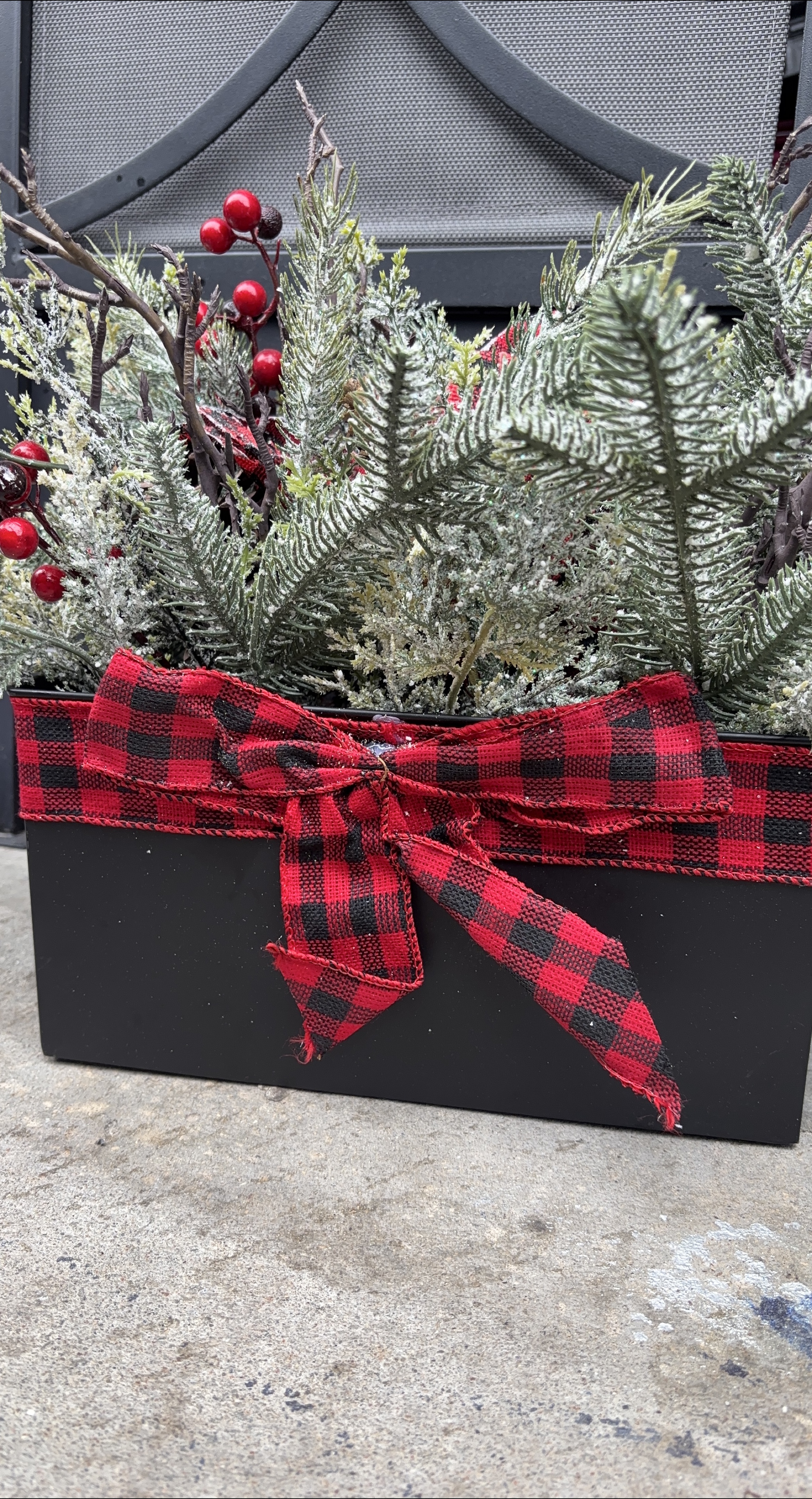 Christmas Floral Arrangement with Plaid Bow thumbnail